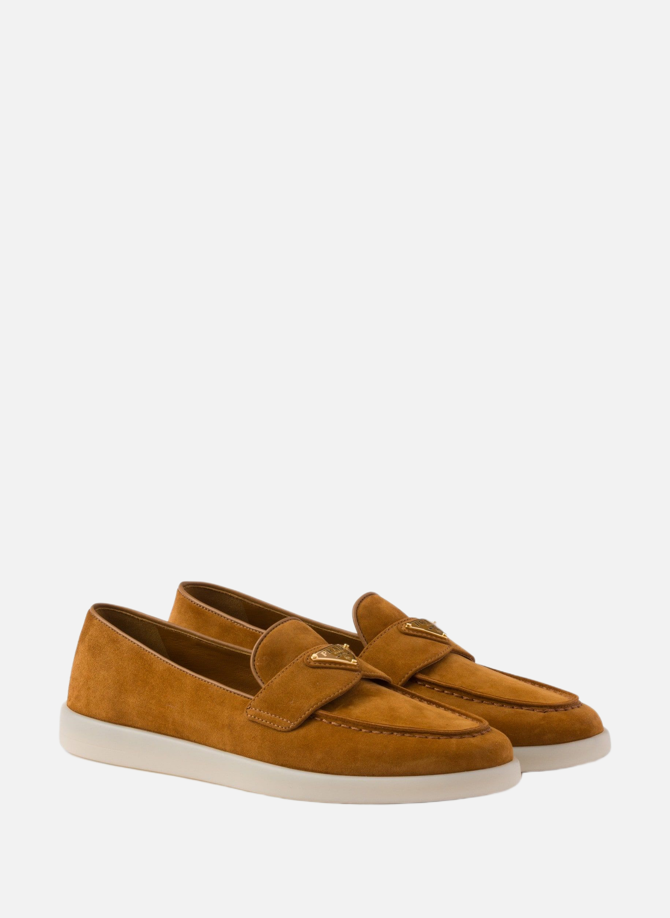 Mocassins en veau velours et shearling PRADA Beige