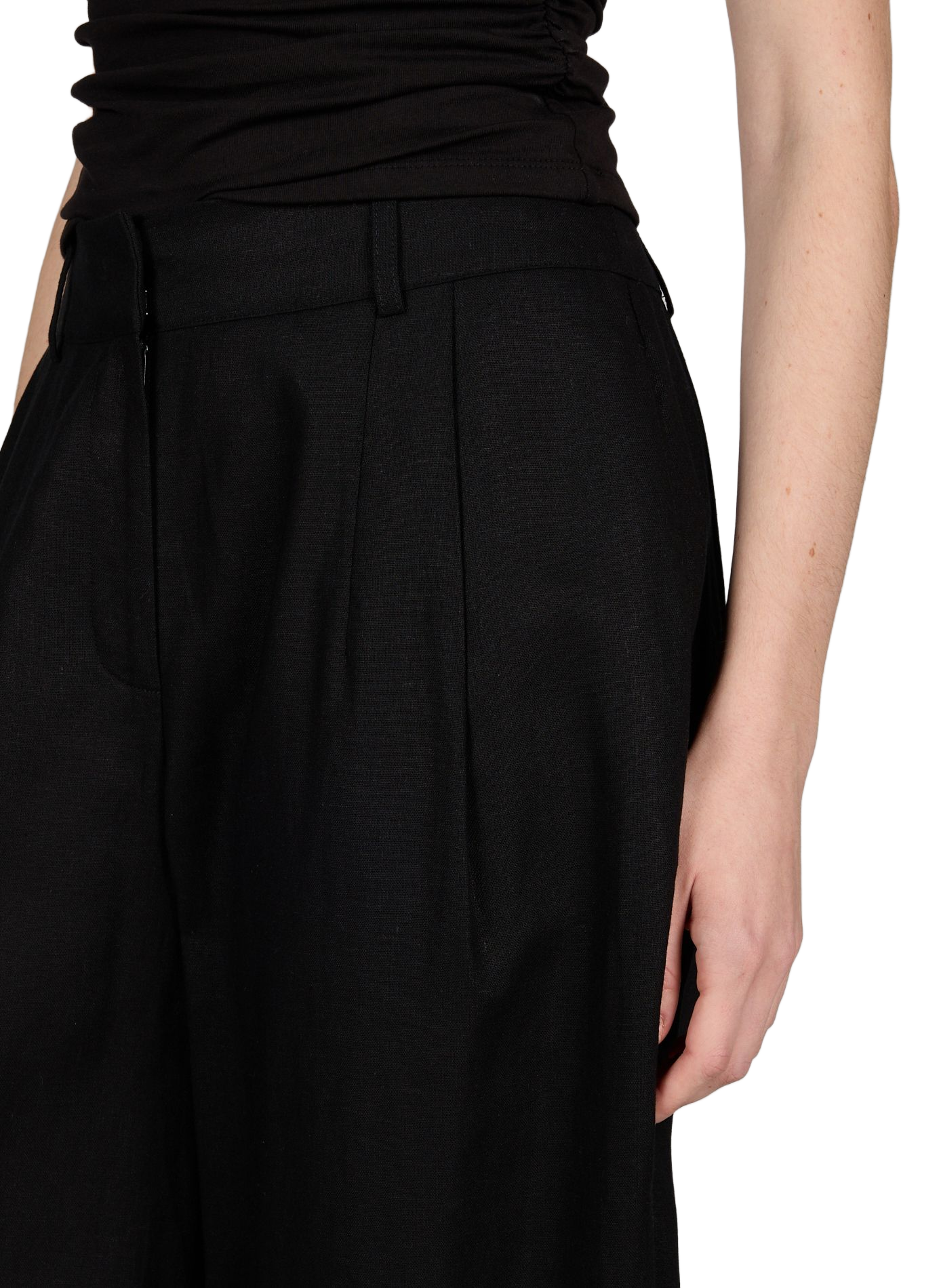 Solid linen blend trousers TOPSHOP Black