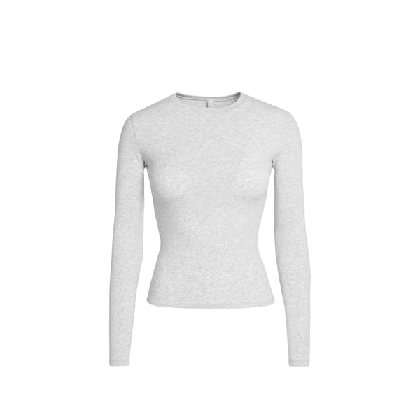 T-shirt manches longues à col rond en coton mélangé T-shirt manches longues à col rond en coton mélangé