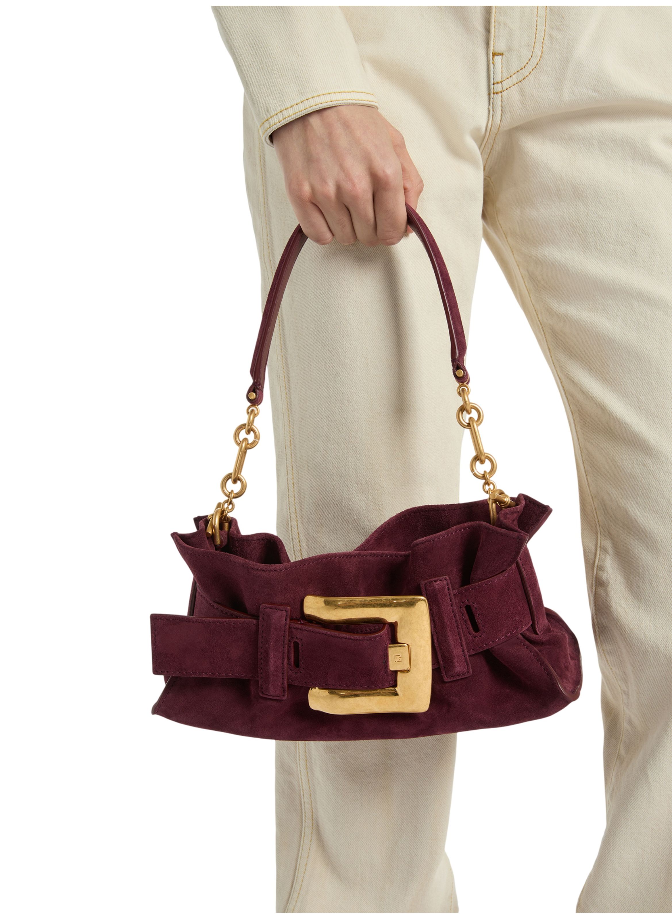 Sac anthem mini en cuir suédé BALMAIN Rouge