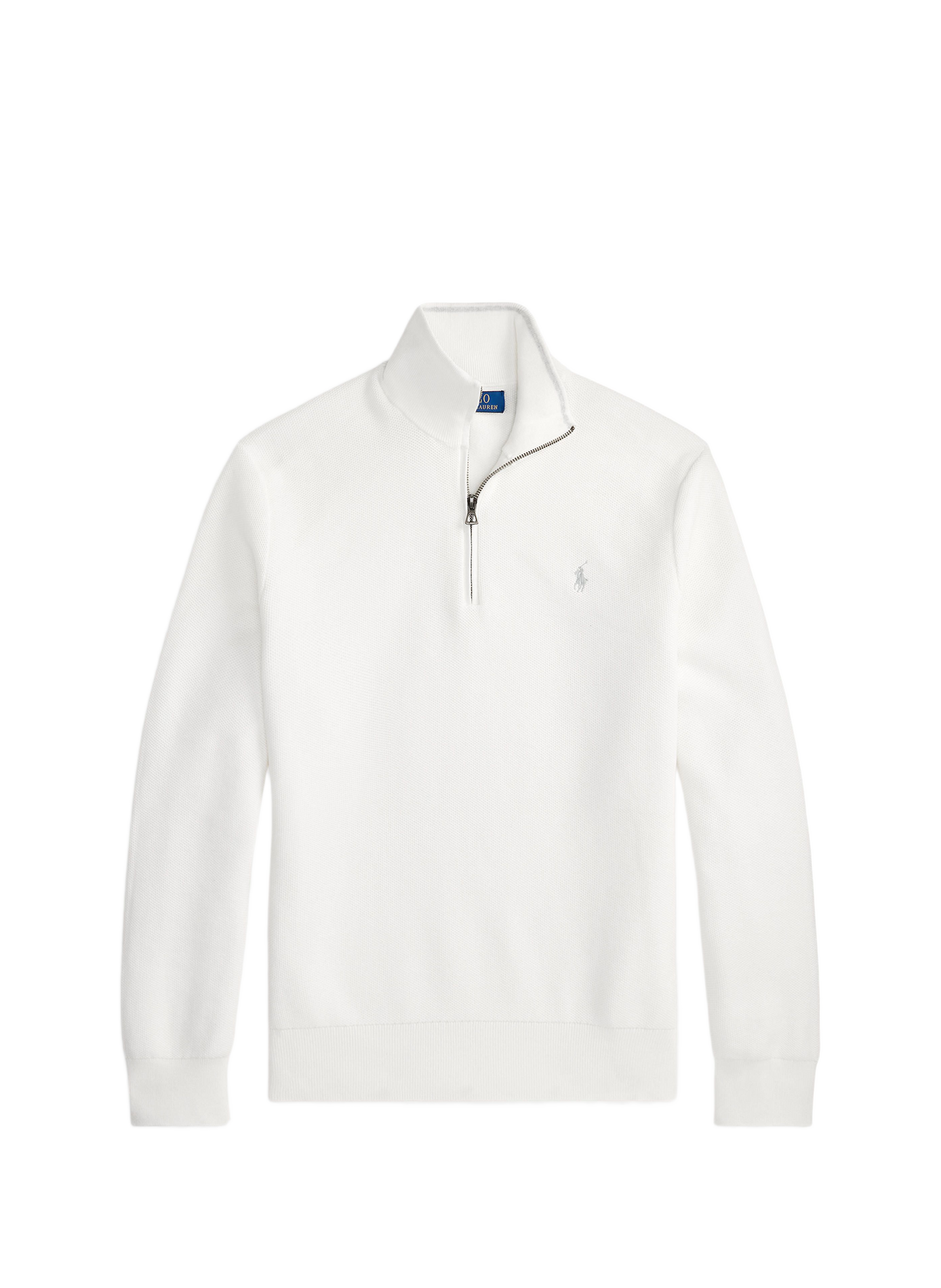 Cotton textured knit zip-up sweater. POLO RALPH LAUREN White