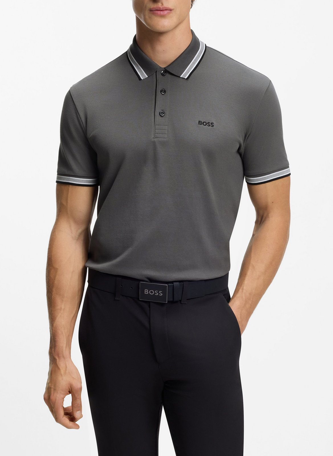 Polo regular fit en coton  Gris chine