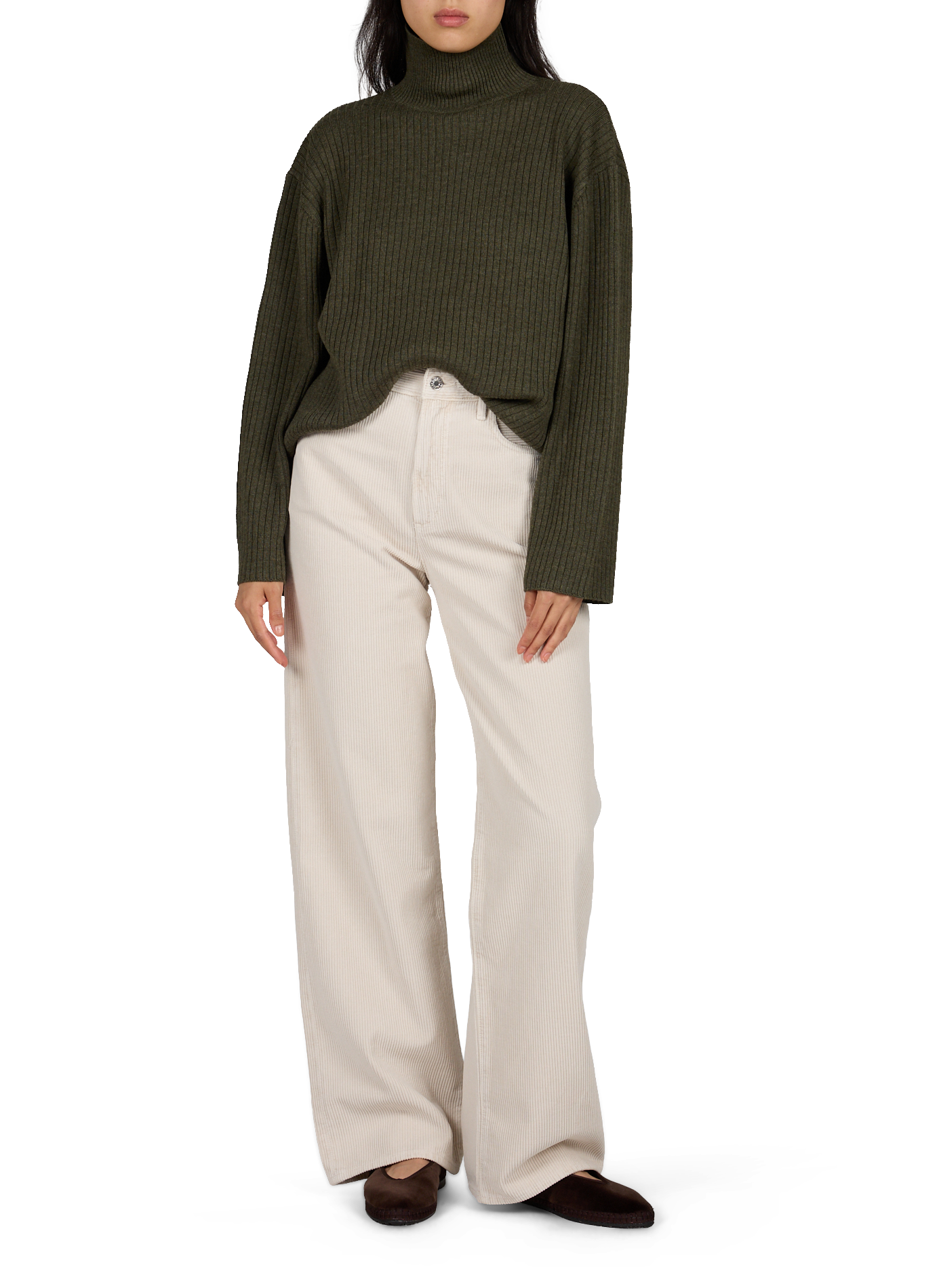 Roll-neck ribbed wool knit sweater A.P.C. Khaki