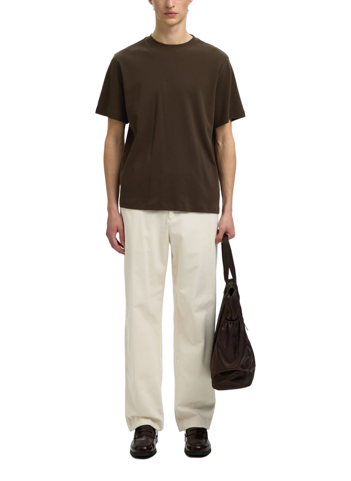 Straight-fit cotton T-shirt | Brown SELECTED Men