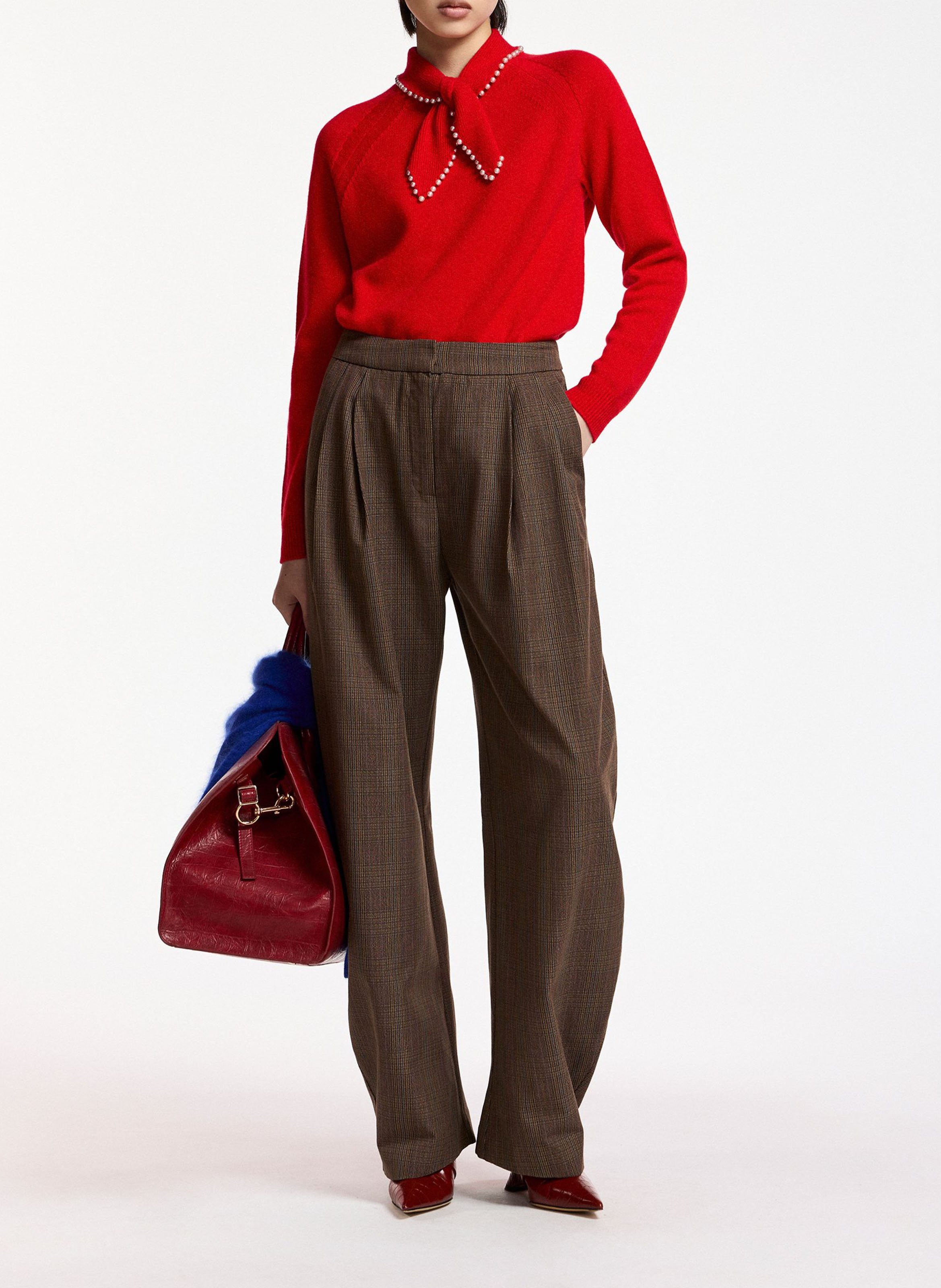 Pull droit col lavallière en laine et cachemire kasa ESSENTIEL ANTWERP Rouge