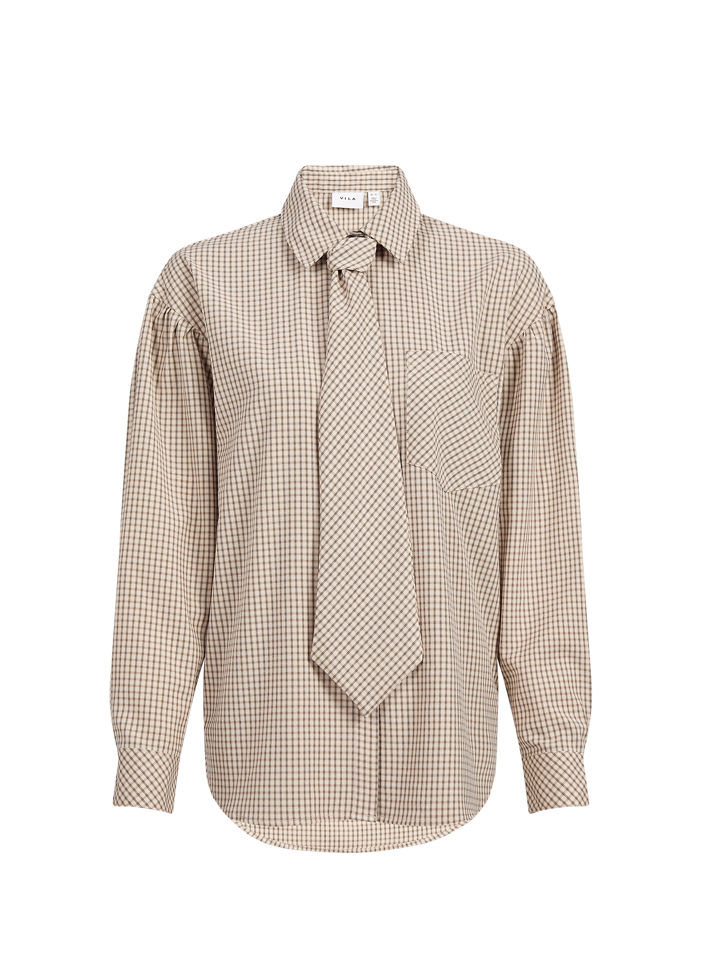 Gerade kariertes Hemd VILA Beige
