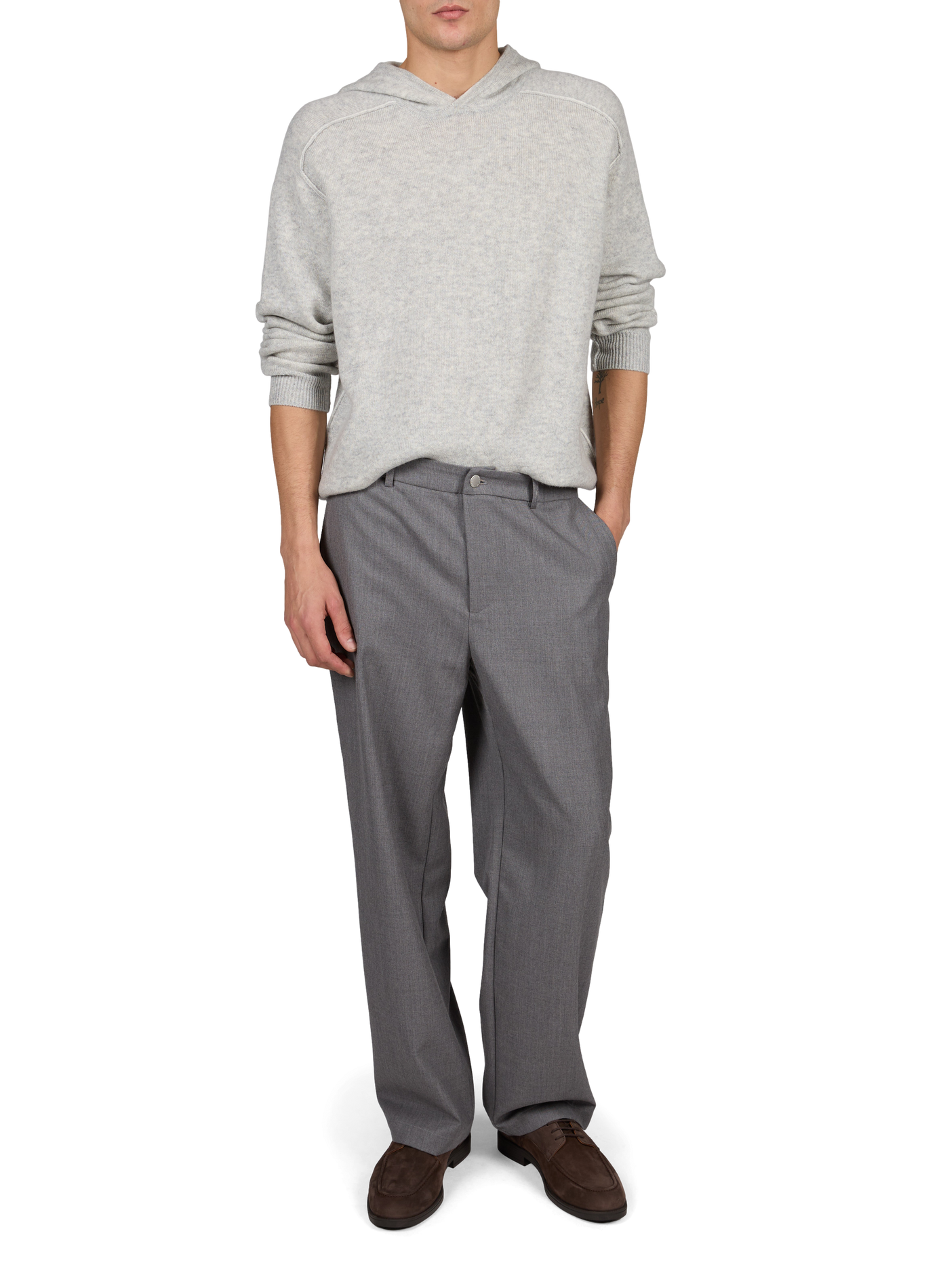 Einfarbiger Kapuzenpullover aus Wolle und Kaschmir MAISON KITSUNÉ Grau