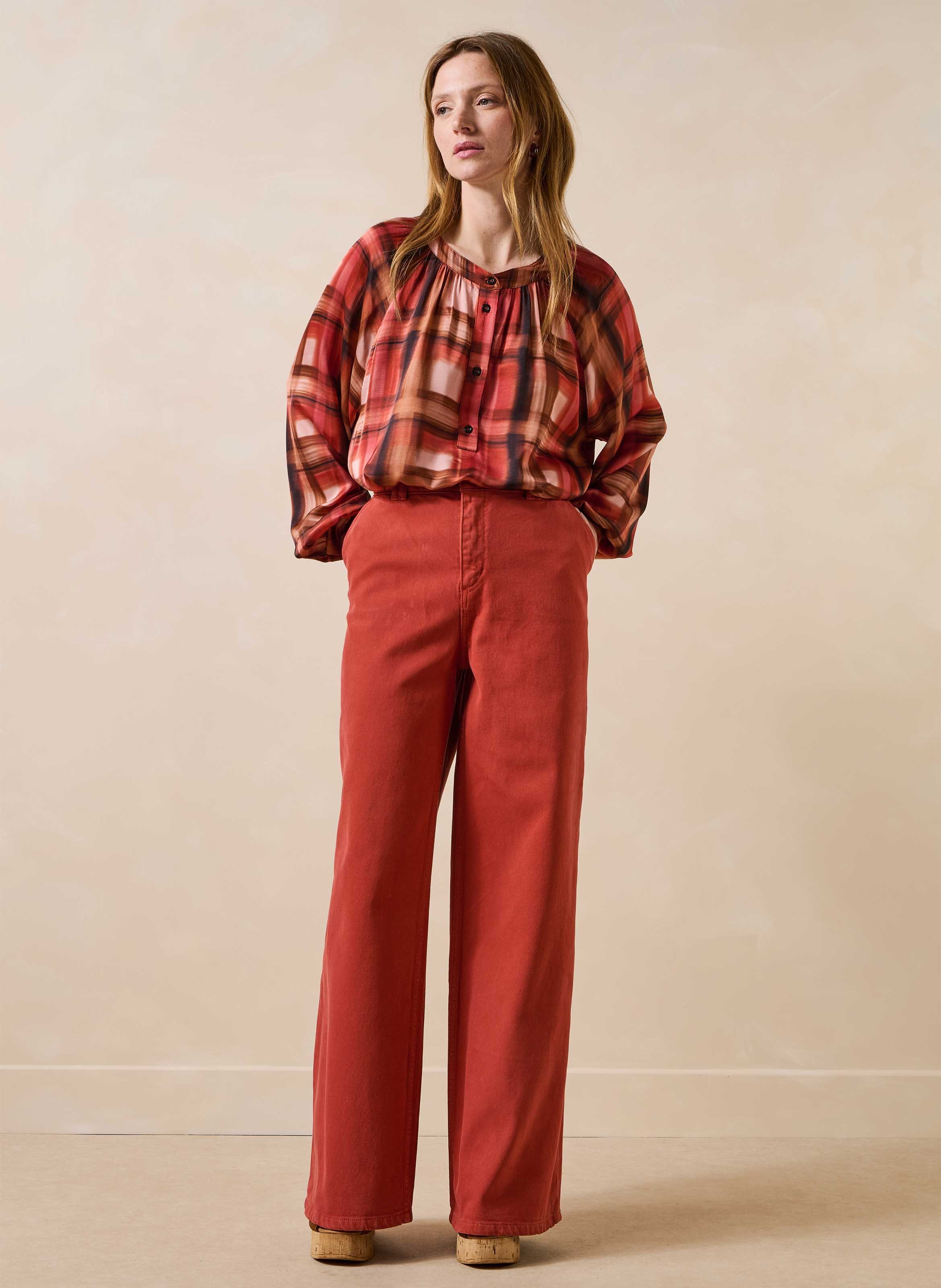 Wijde hoge taille jeans LA FEE MARABOUTEE Rood