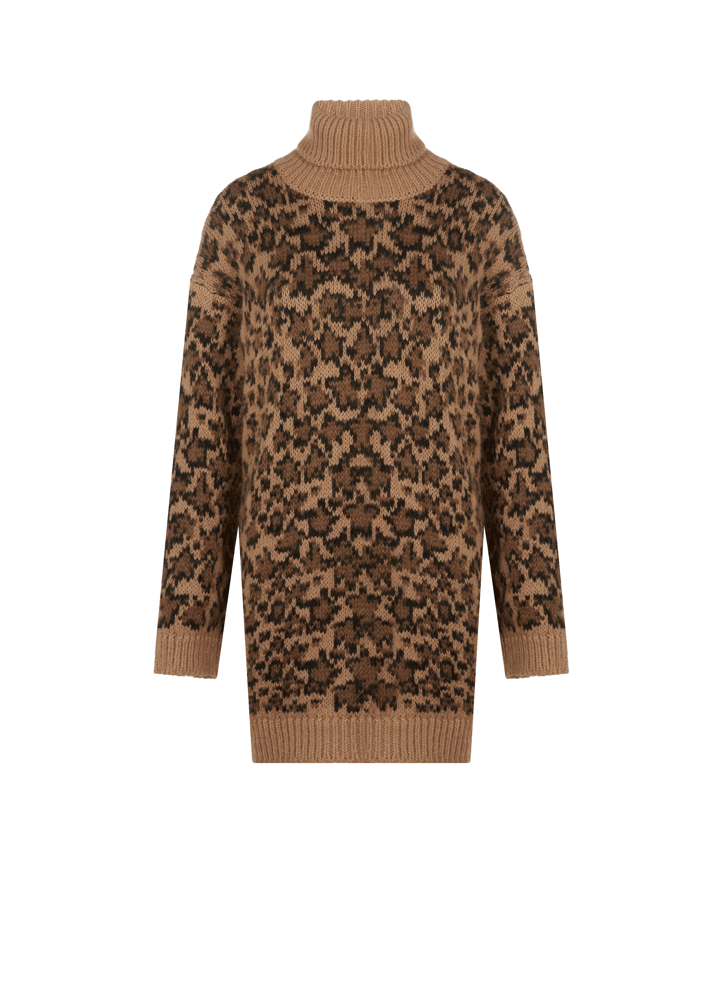 Pull col roulé à motif léopard