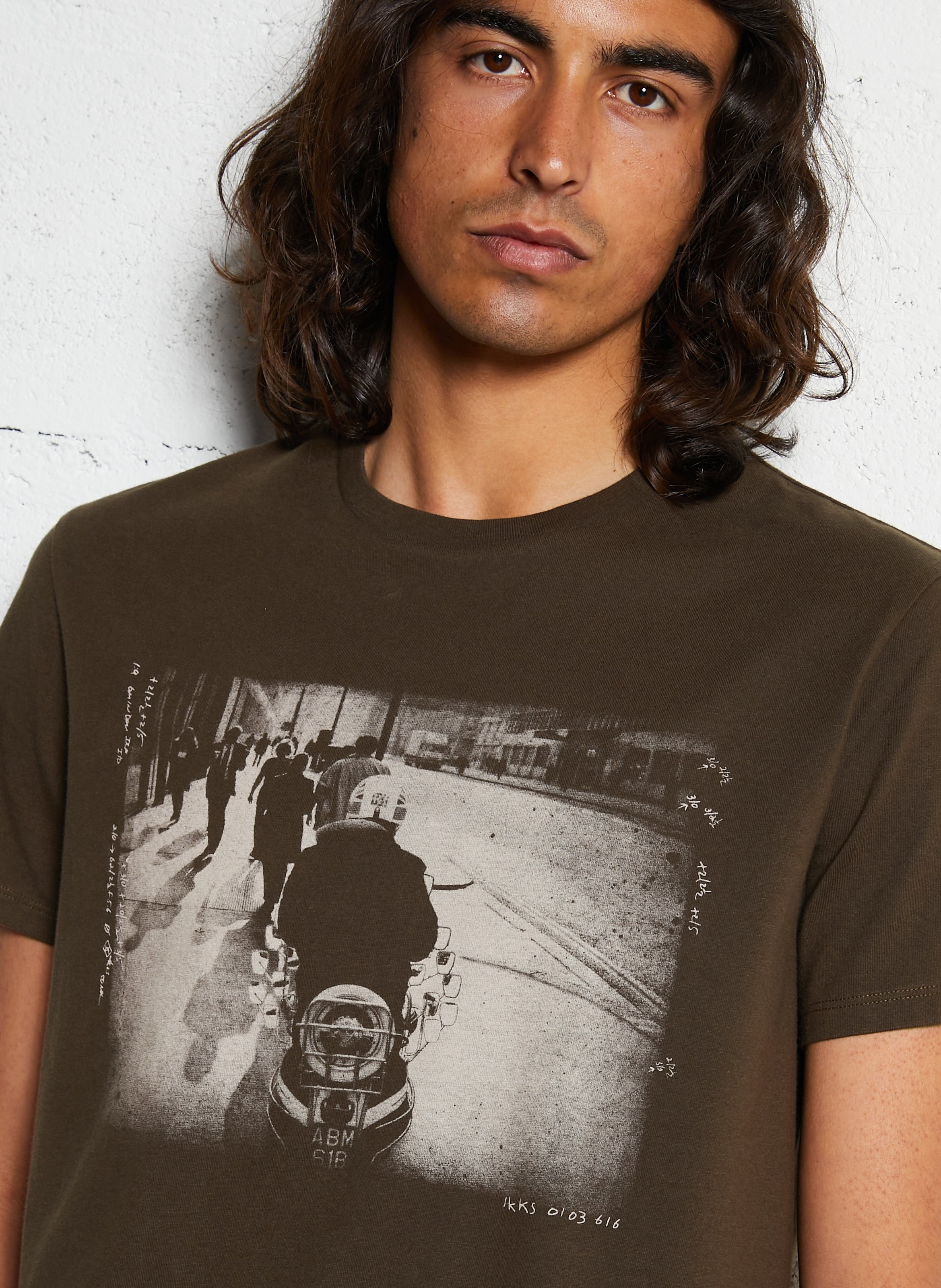 Tee-shirt droit col rond en coton IKKS Kaki