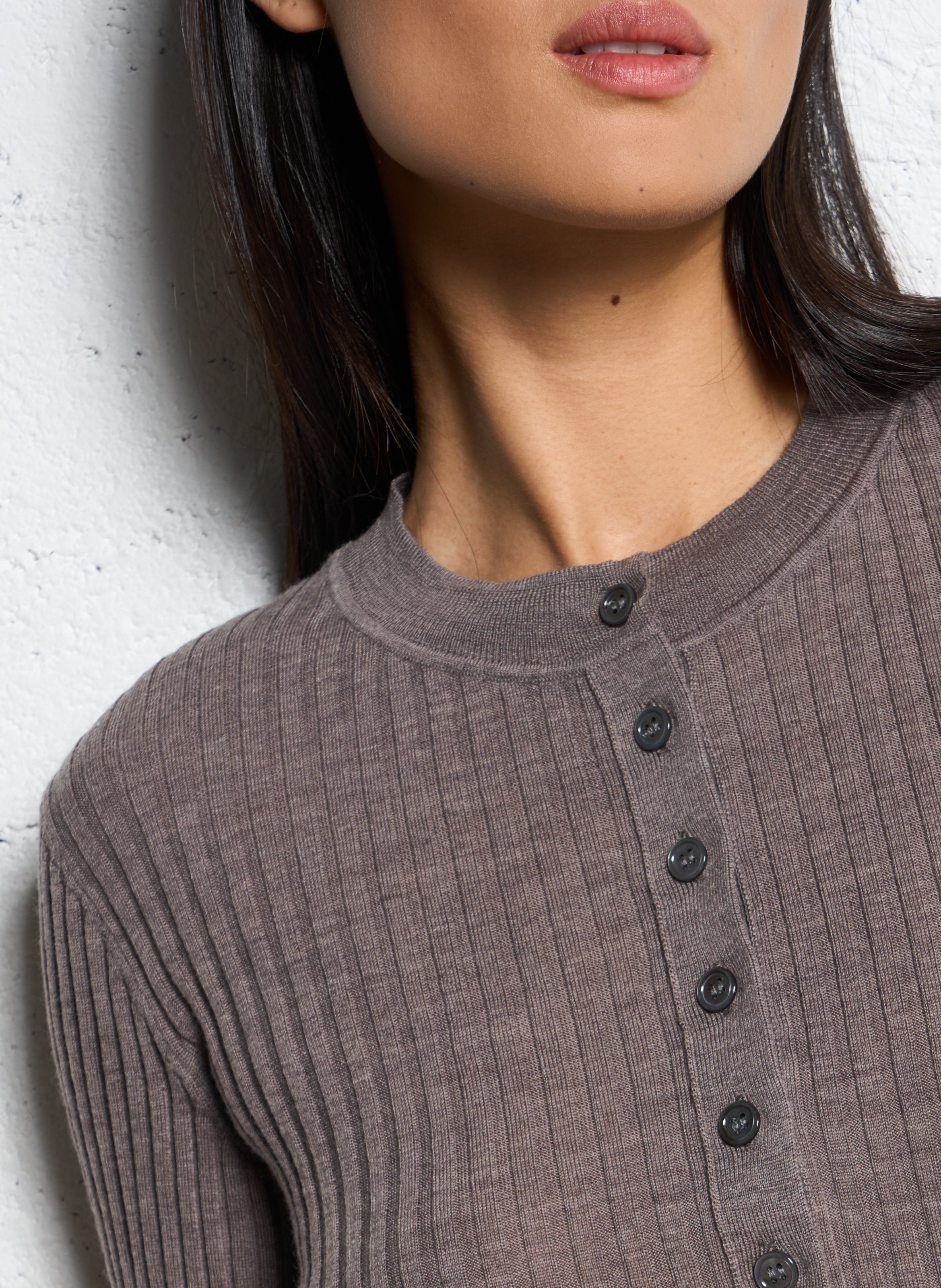 Pull col rond en laine buffalo SOEUR Marron