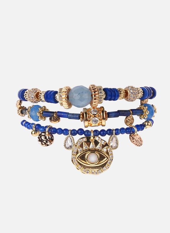 Bracelet manchette multiliens perles leora Bleu by HIPANEMA HIPANEMA Bracelet manchette multiliens perles leora Bleu