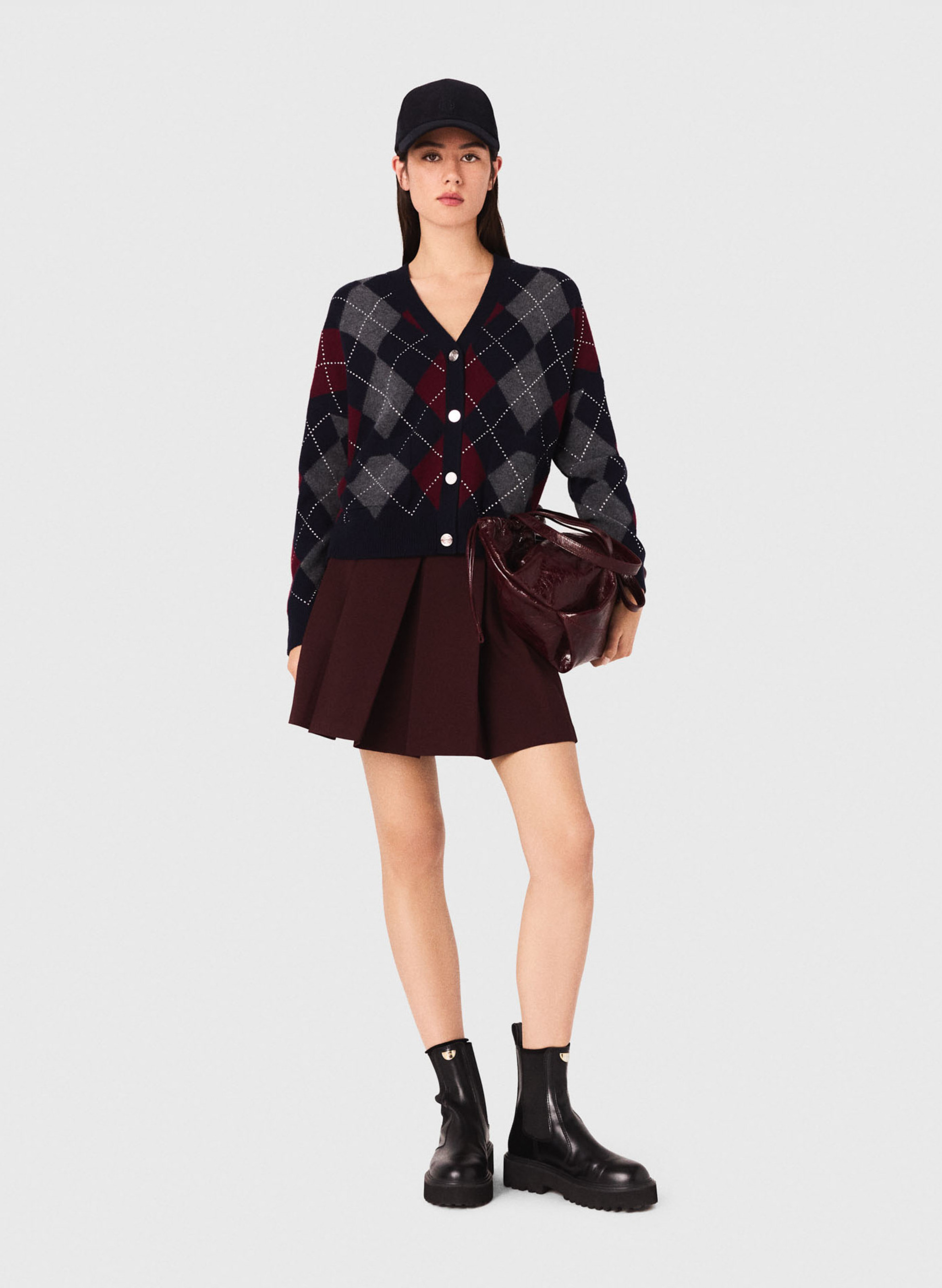 Gilet col v jacquard en laine Bleu