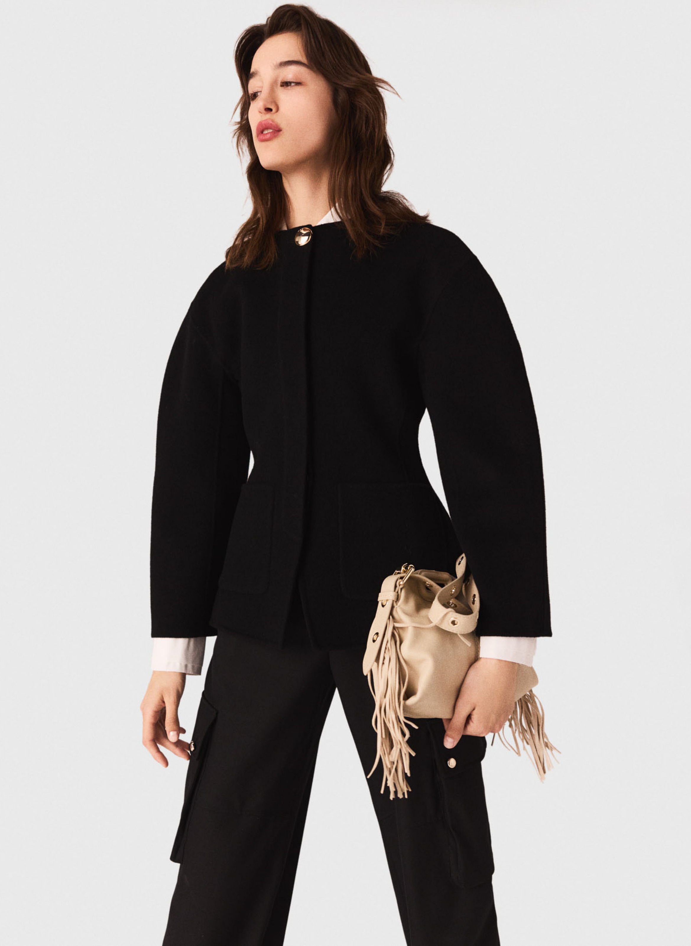 Veste col rond en laine mélangée MAJE Noir