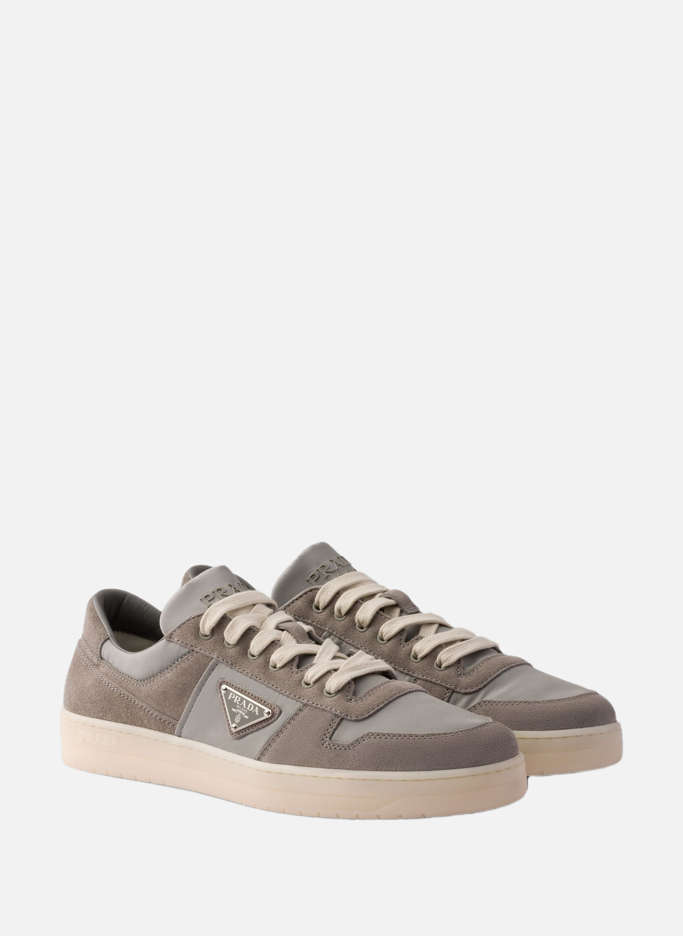 Sneakers downtown en re-nylon et veau velours PRADA Argent