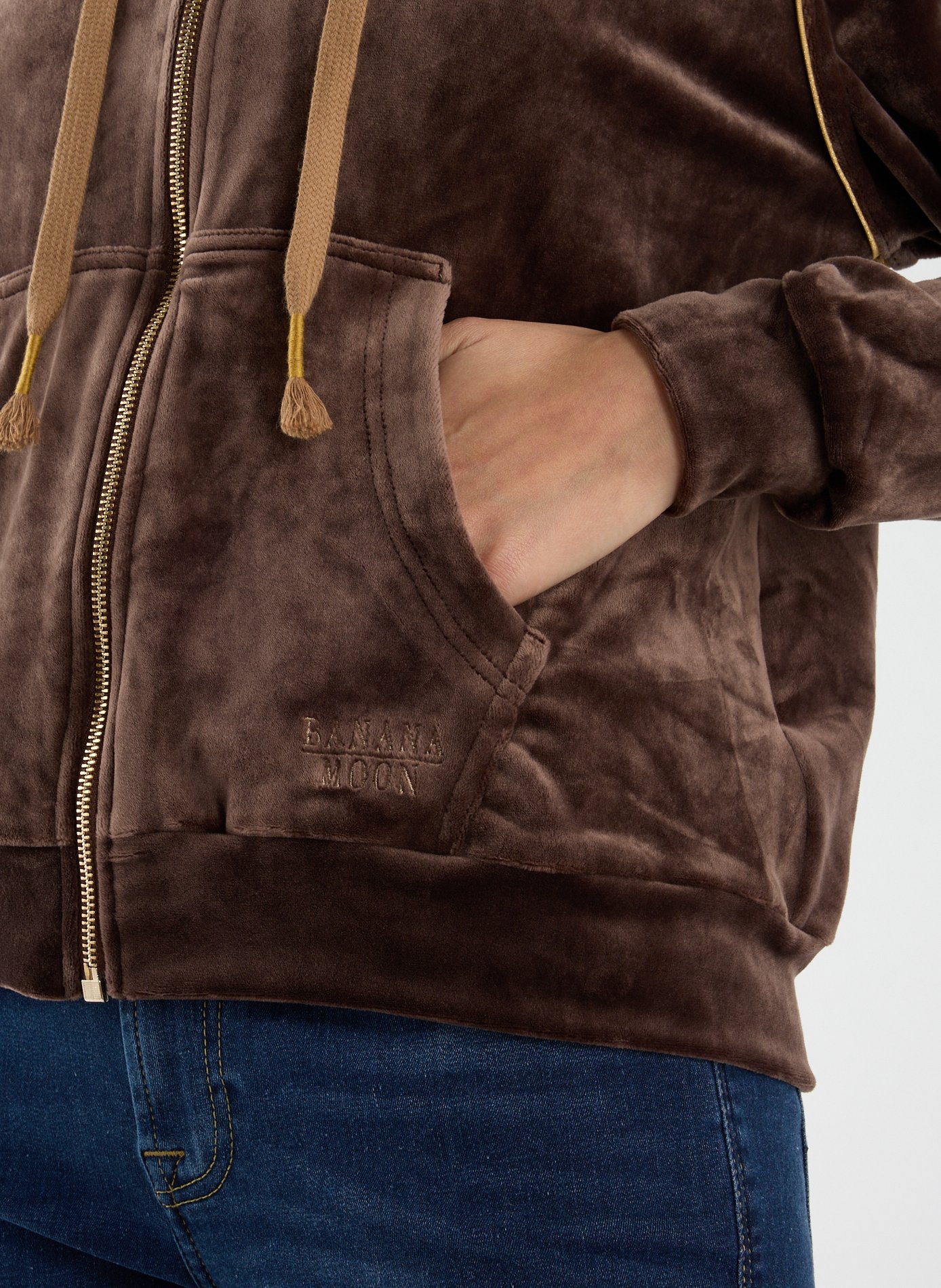 Gilet à capuche en velours BANANA MOON Marron