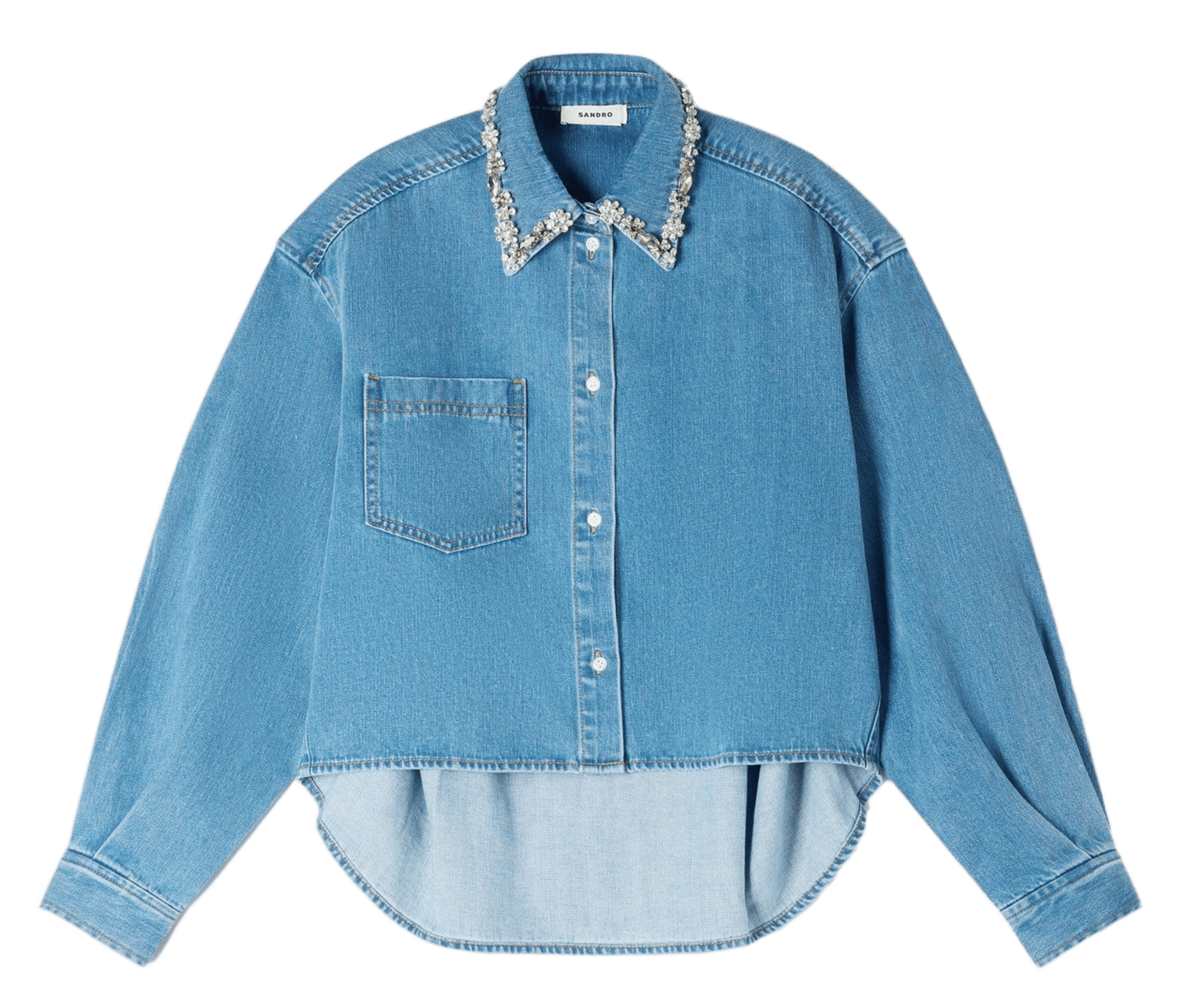 Chemise col classique en denim SANDRO Bleu