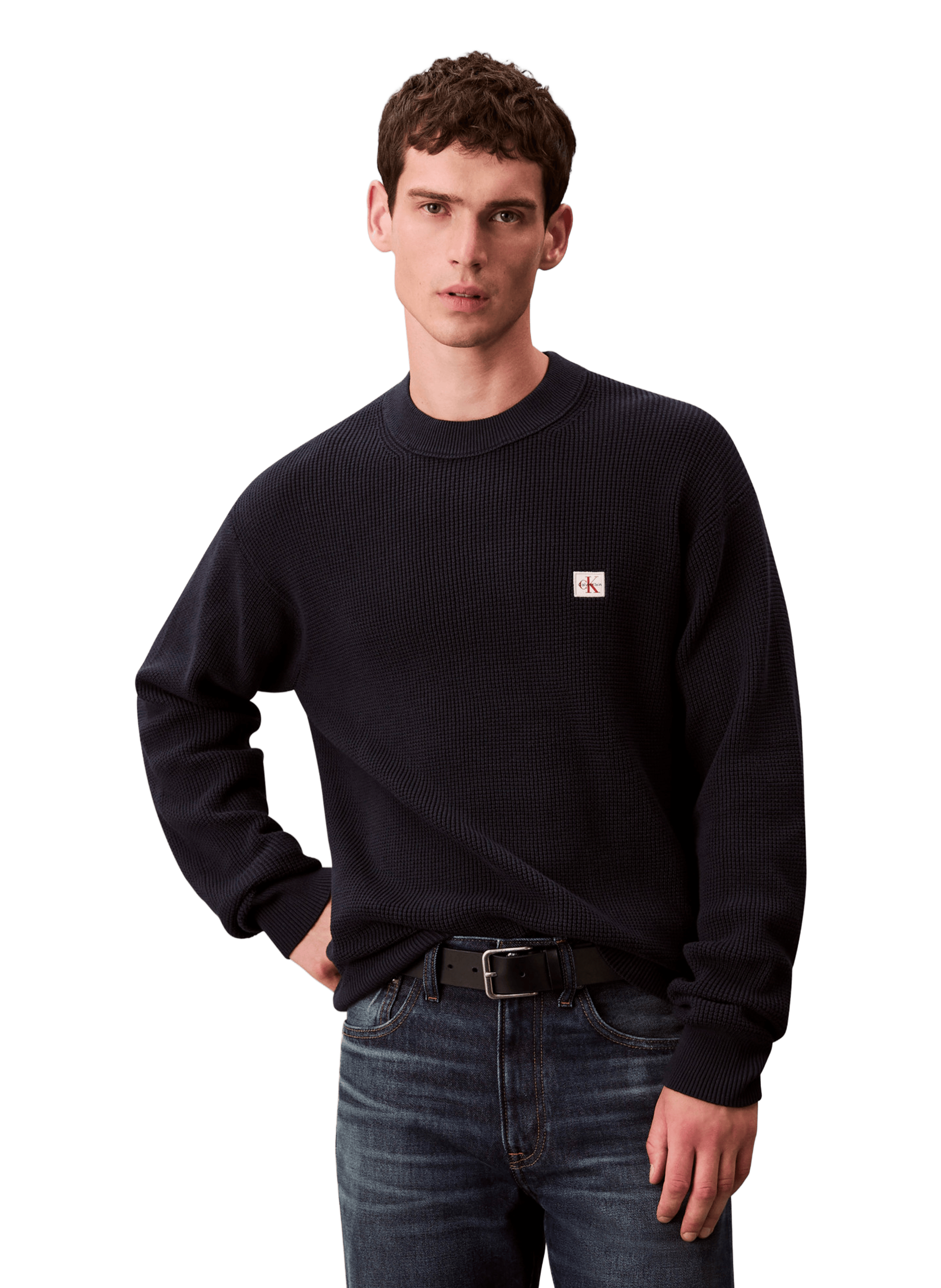 CALVIN KLEIN Straight round neck cotton sweater Blue