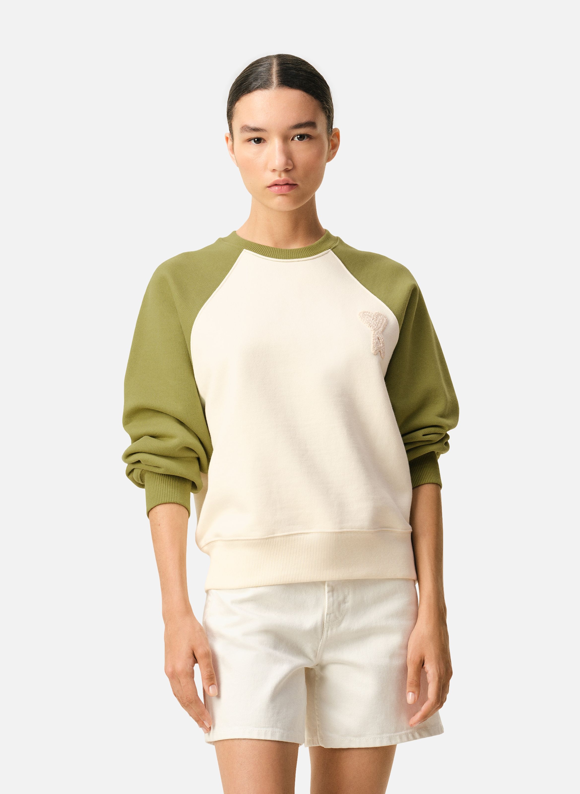 Sweatshirt ami de coeur crochet unisexe en coton AMI PARIS Blanc