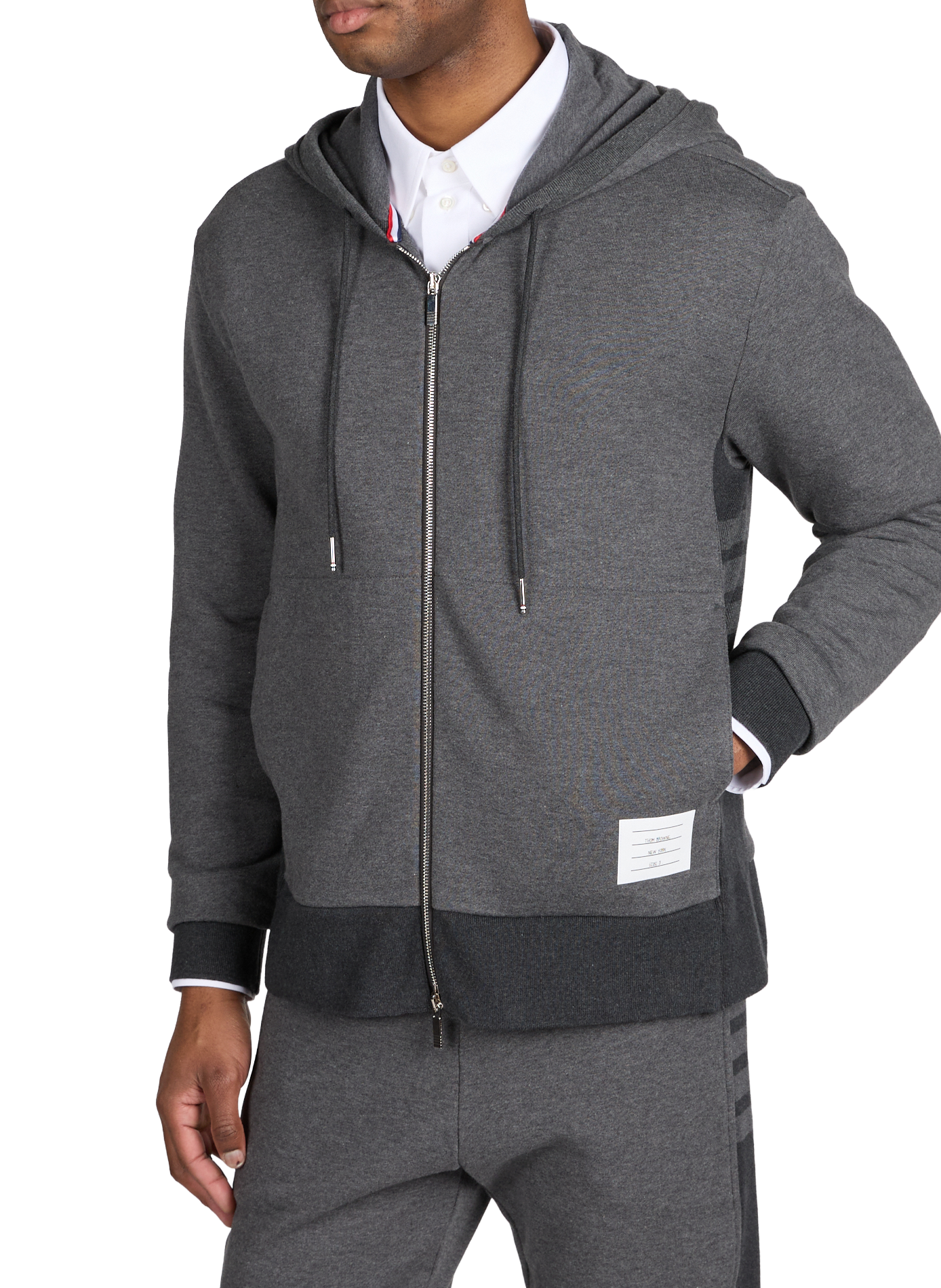 Sweat zippé à capuche en coton THOM BROWNE Gris