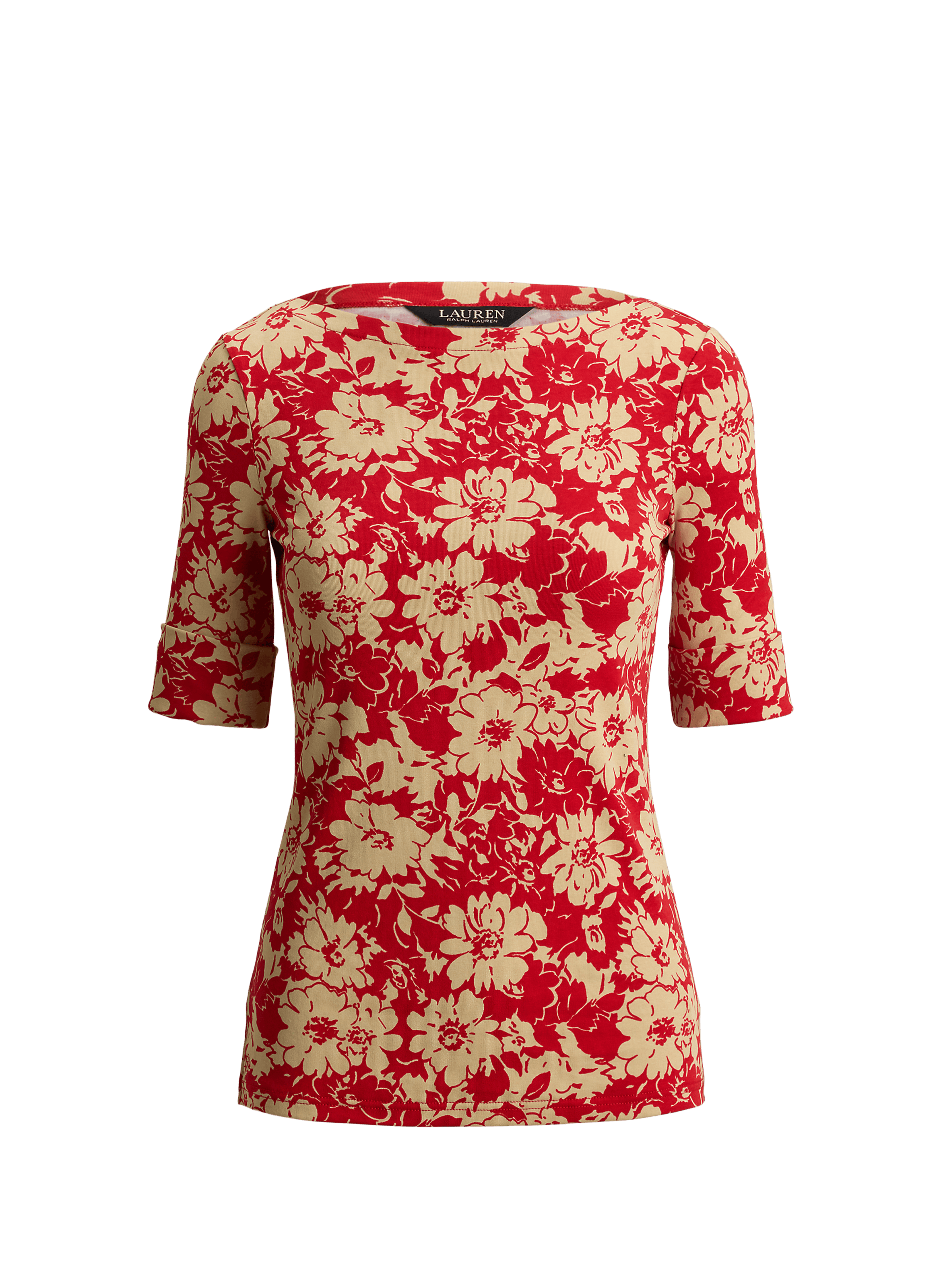 Top imprimé slim en coton mélangé LAUREN Rouge