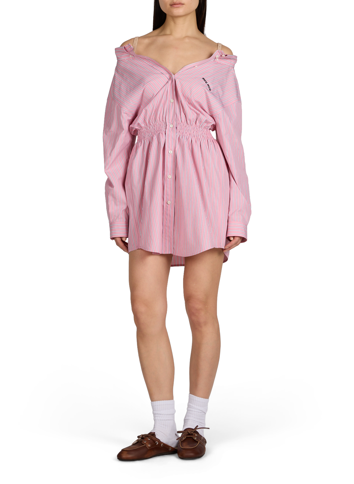 Robe manches longues à rayures en coton MIU MIU Rose