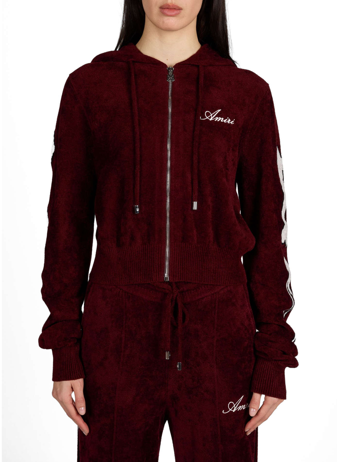 Sweat zippé en velours à logo  AMIRI Rouge