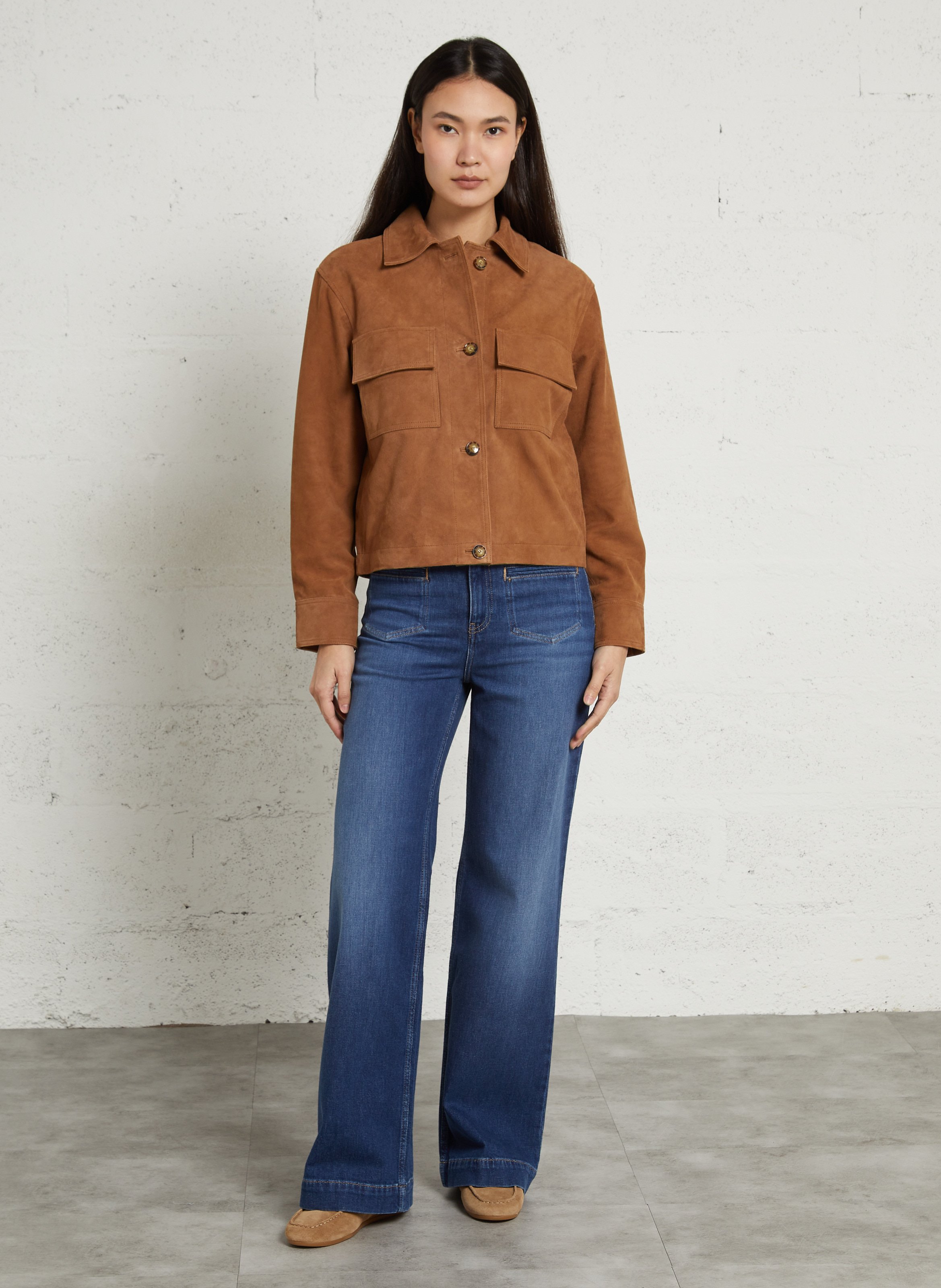 Veste droite col classique en cuir velours coco MAISON 123 Beige