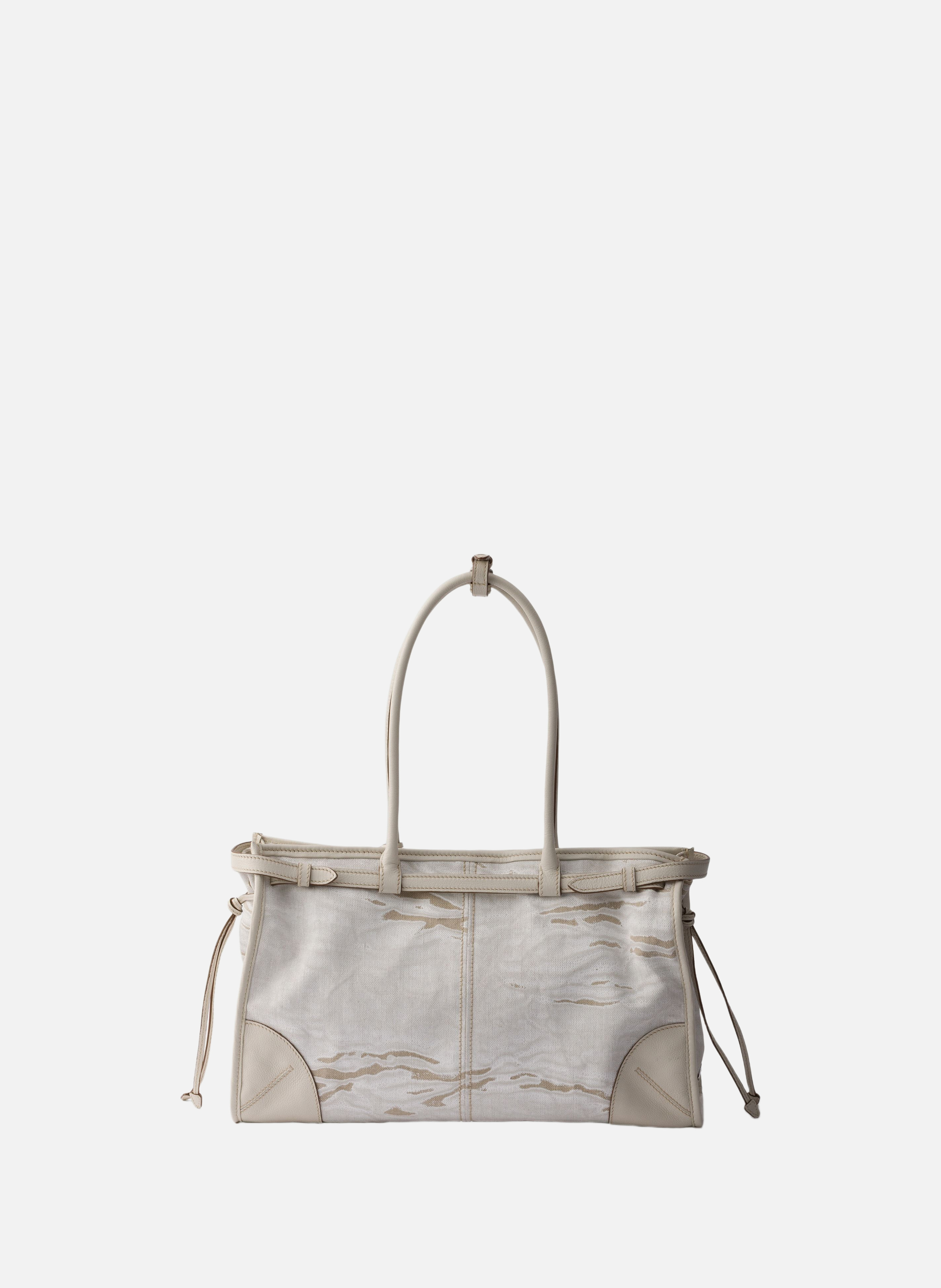 Sac prada bonnie en lin imprimé et cuir de grande PRADA Blanc