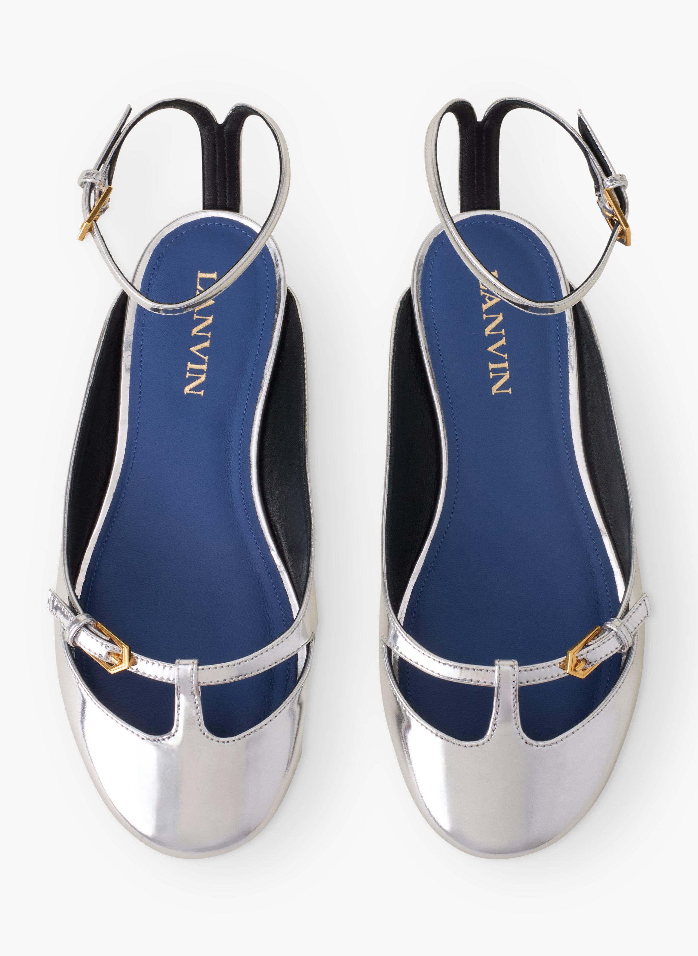 La ballerine anklet en cuir métallique LANVIN Argent