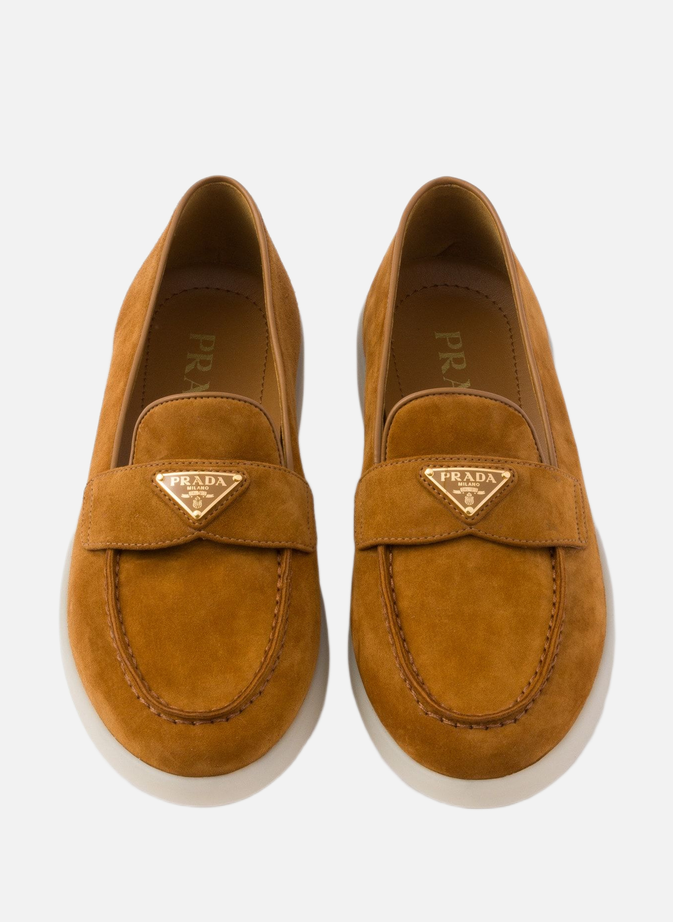 Mocassins en veau velours et shearling PRADA Beige