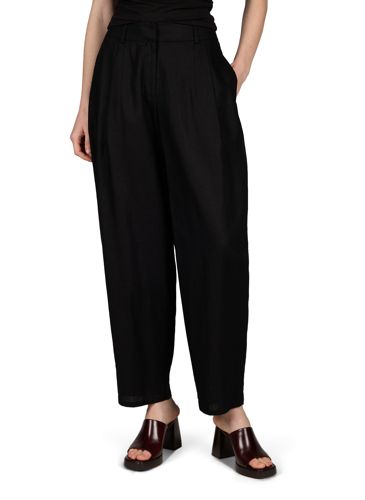 Solid linen blend trousers TOPSHOP Black