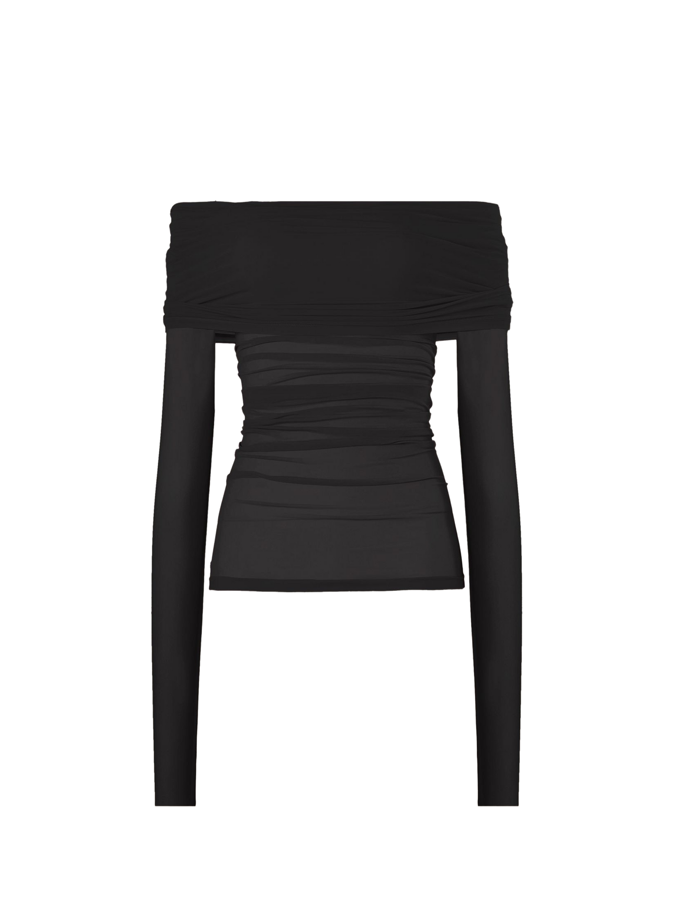 Bardot neckline top with ruched detail and sheer panel WOLFORD Black