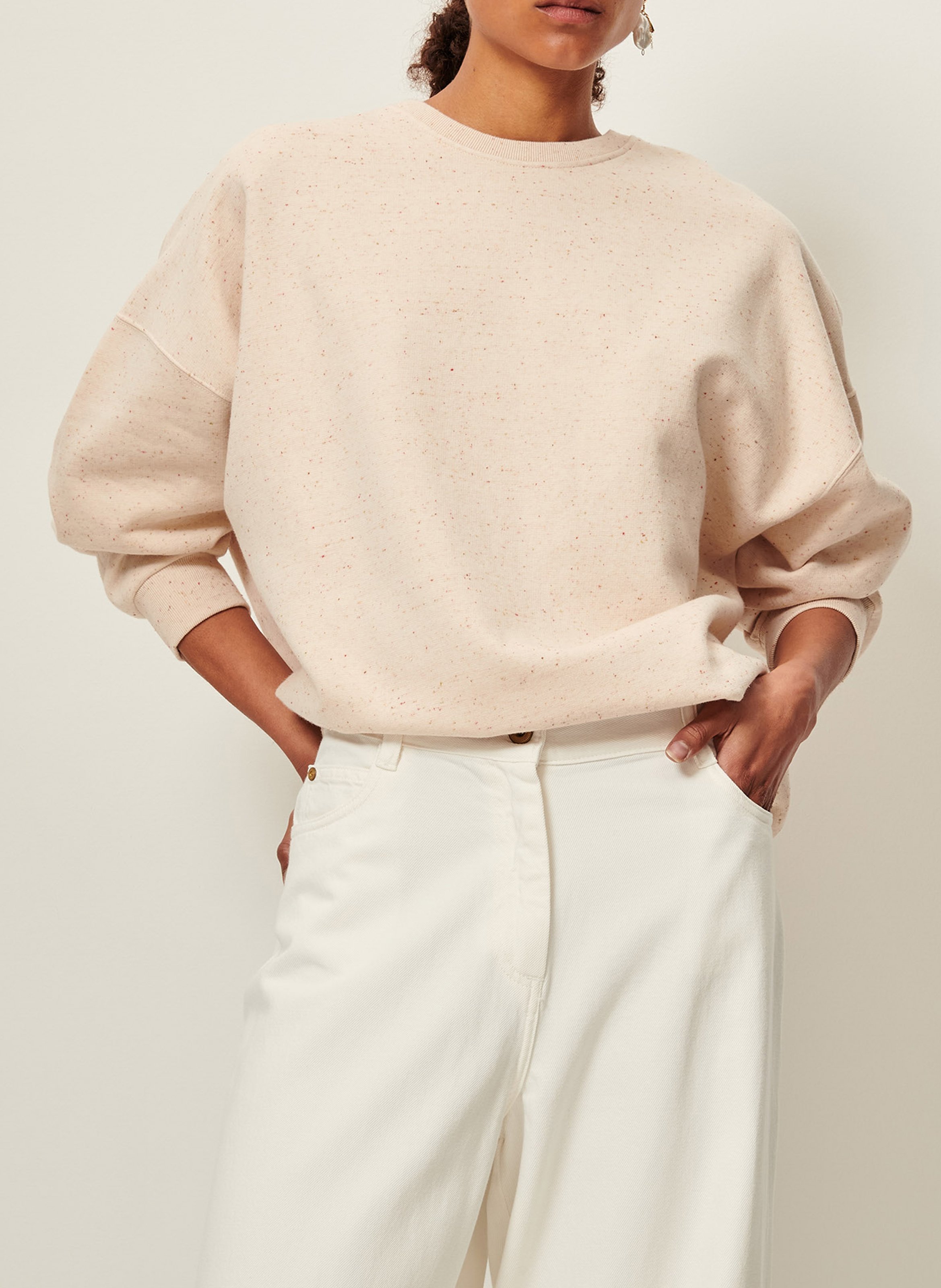 Sweat col rond oversize en coton mélangé chebbi SESSUN Beige
