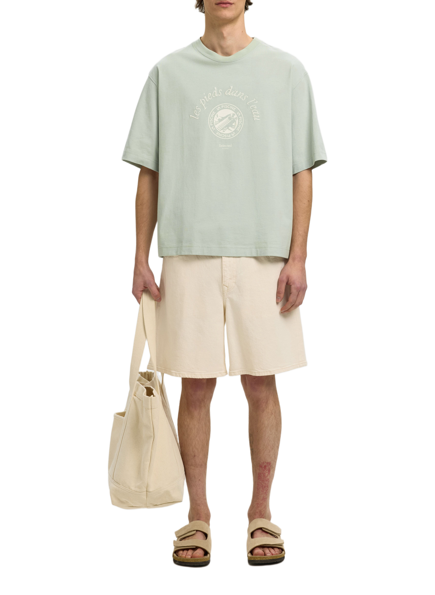 Printed cotton T-shirt SELECTED Green