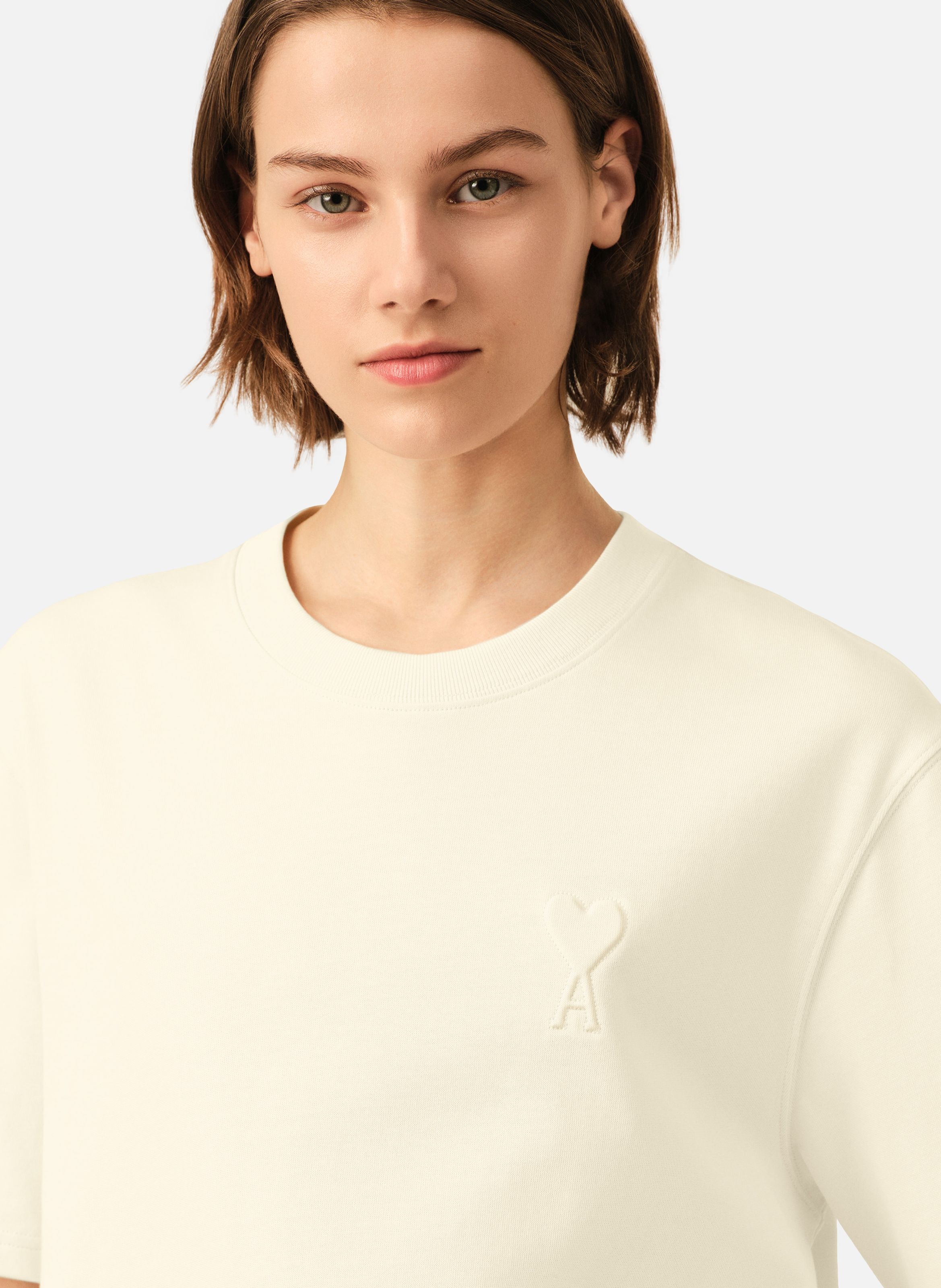 T-shirt unisexe en coton ami de coeur embossé AMI PARIS Blanc