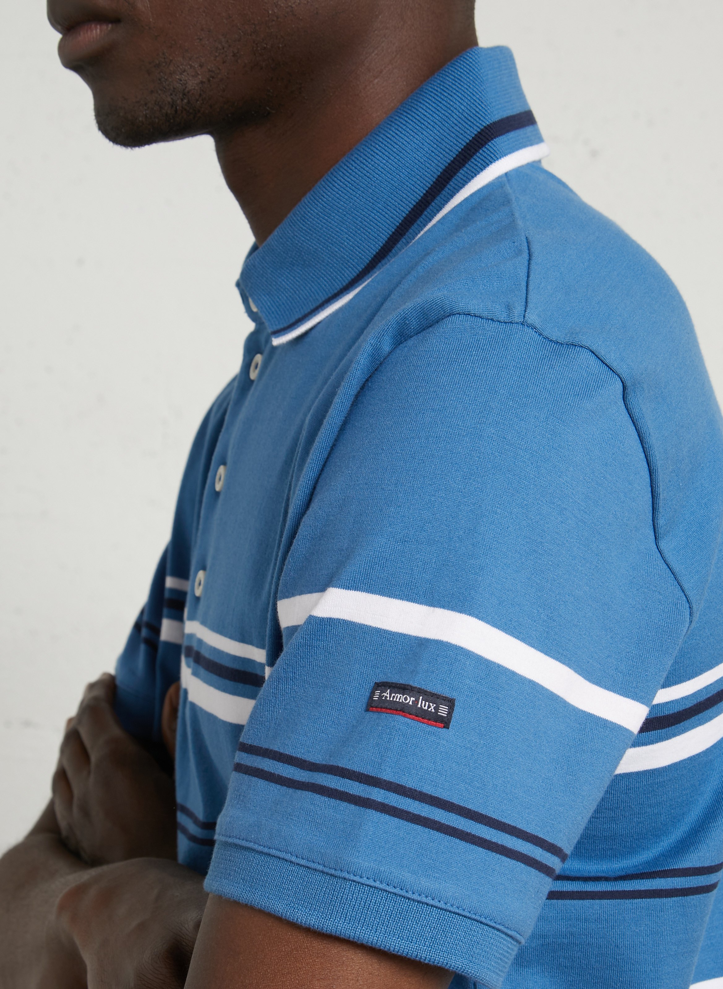 Polo met korte mouwen en rechte snit met strepen. ARMOR-LUX Blauw