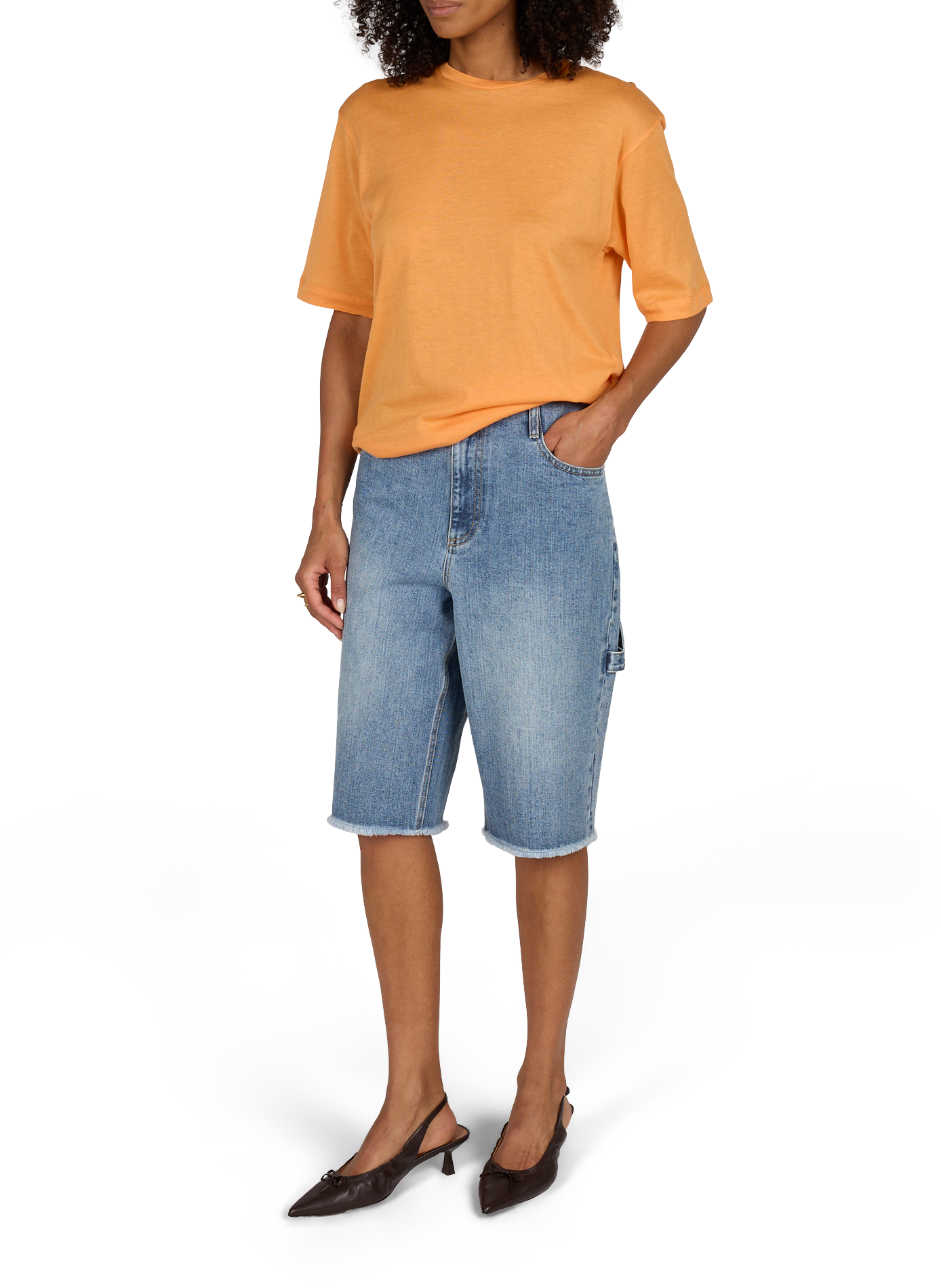 Plain round neck cotton T-shirt TIBI Orange