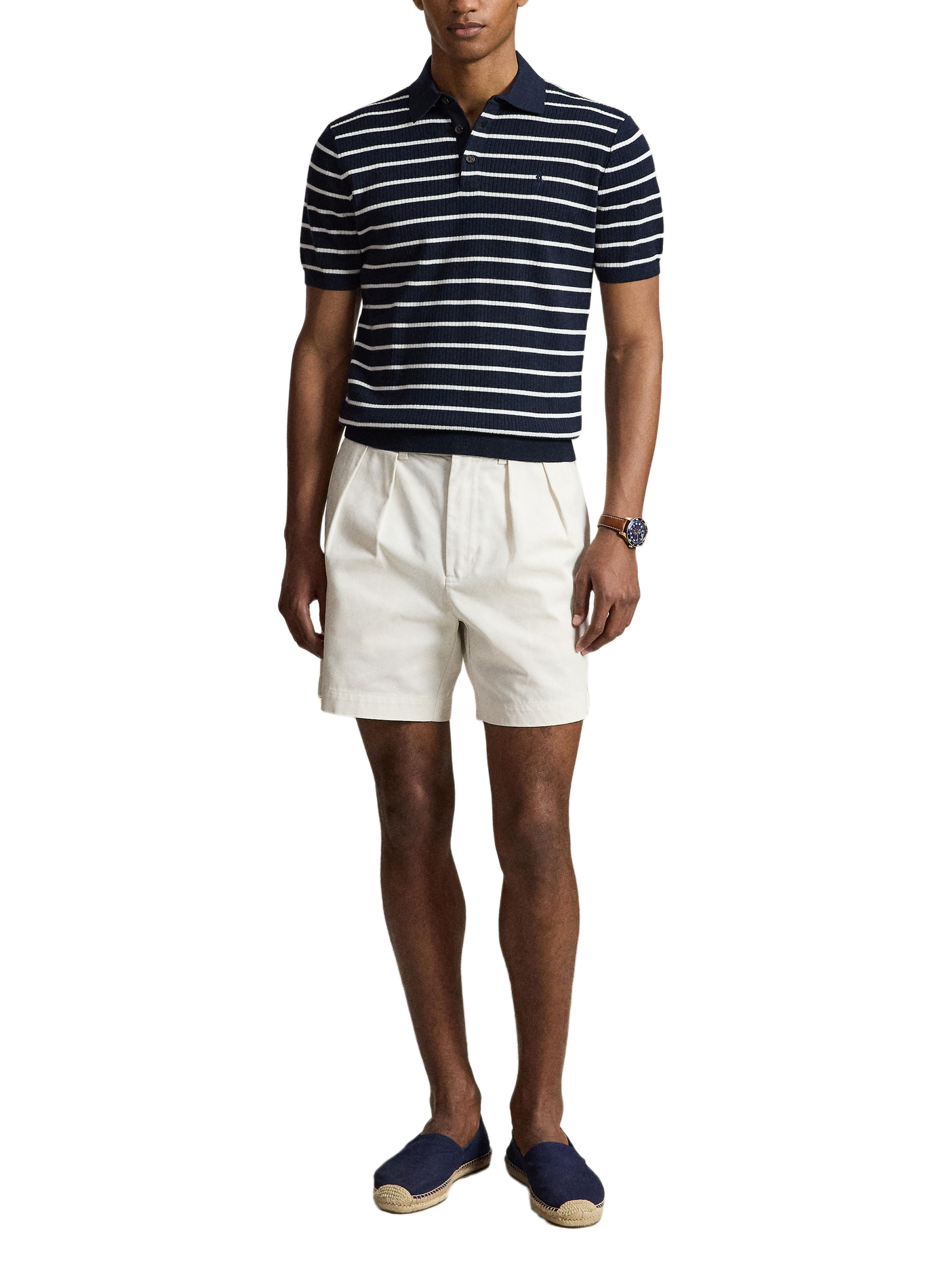 Short-sleeved ribbed polo shirt with striped pattern in cotton POLO RALPH LAUREN Blue