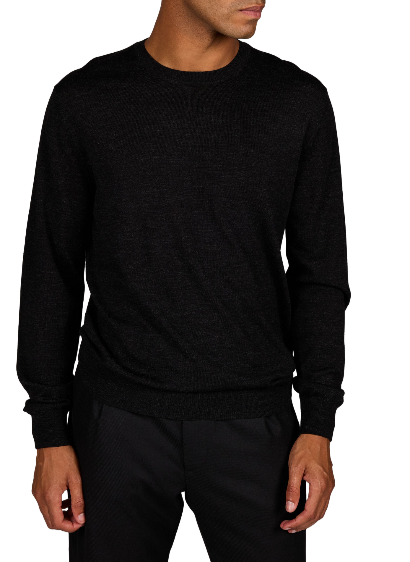 Pull col rond droit uni en laine CLOSED Noir