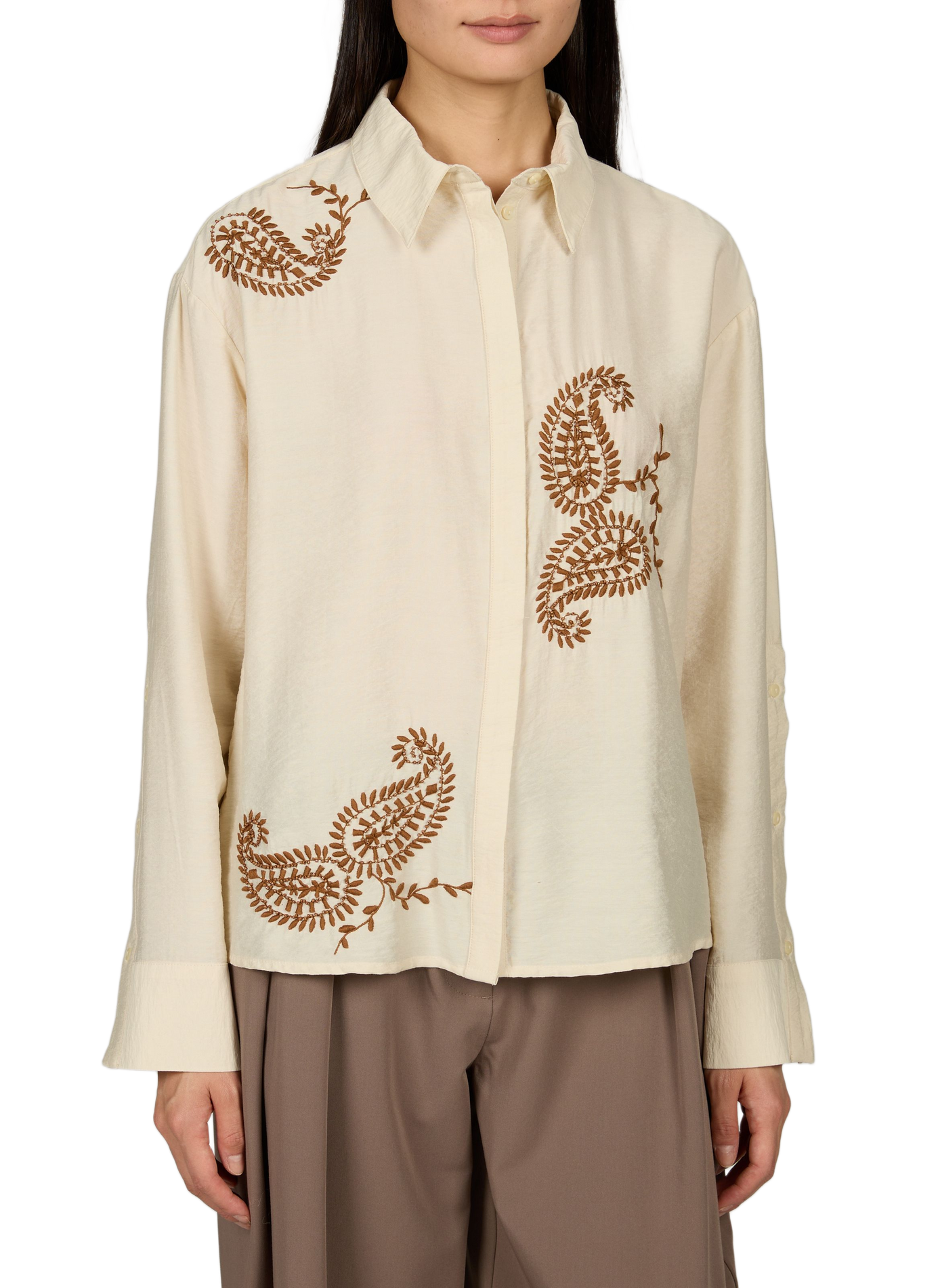 Oversized Embroidered Shirt VILA Beige