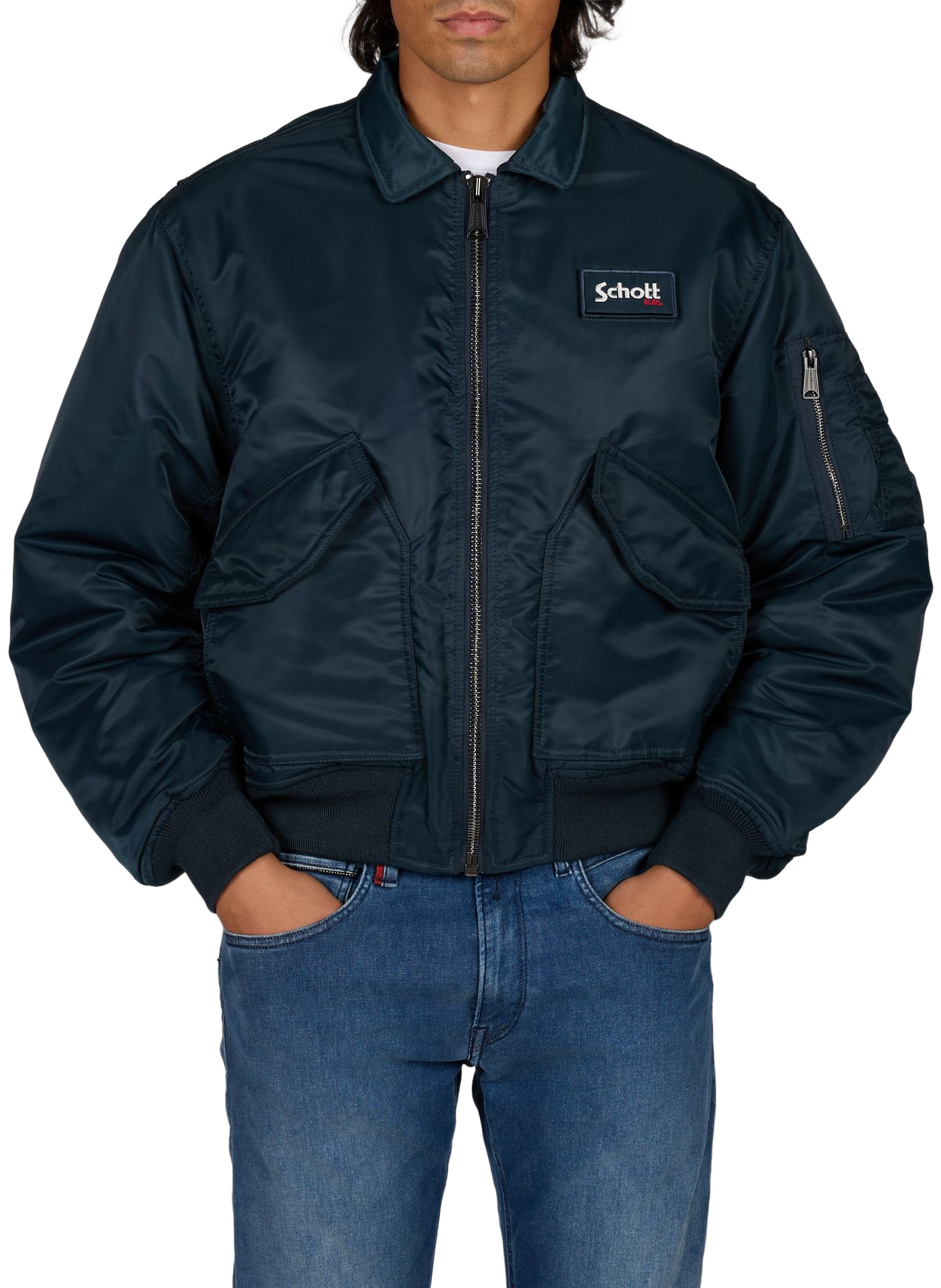 Bomber CWU 90's uni à logo SCHOTT Bleu