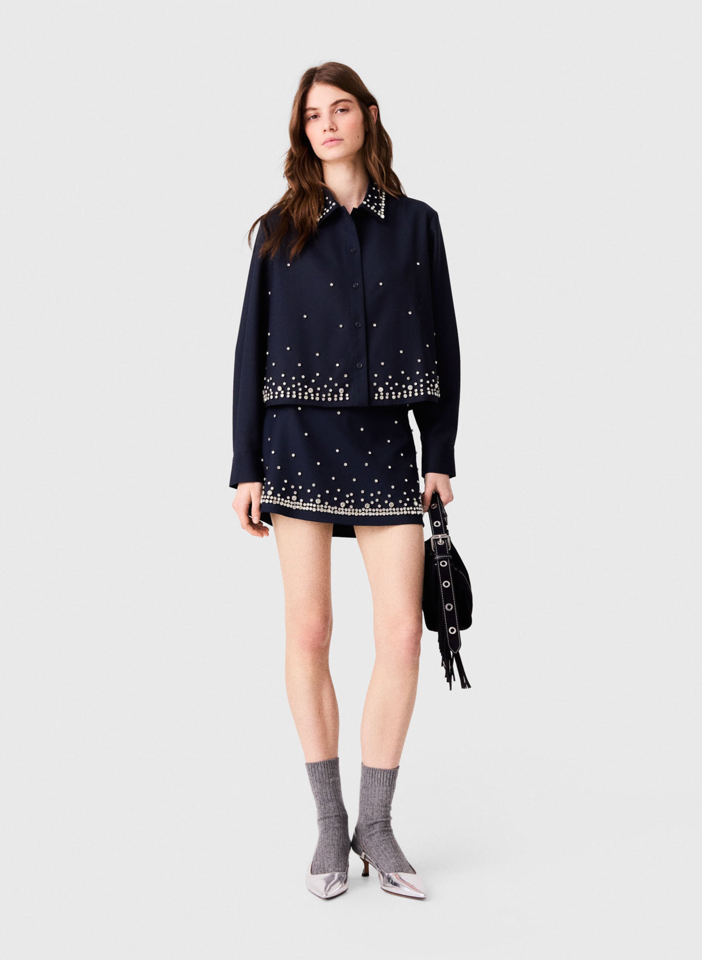 Chemise courte ample en laine mélangée MAJE Bleu