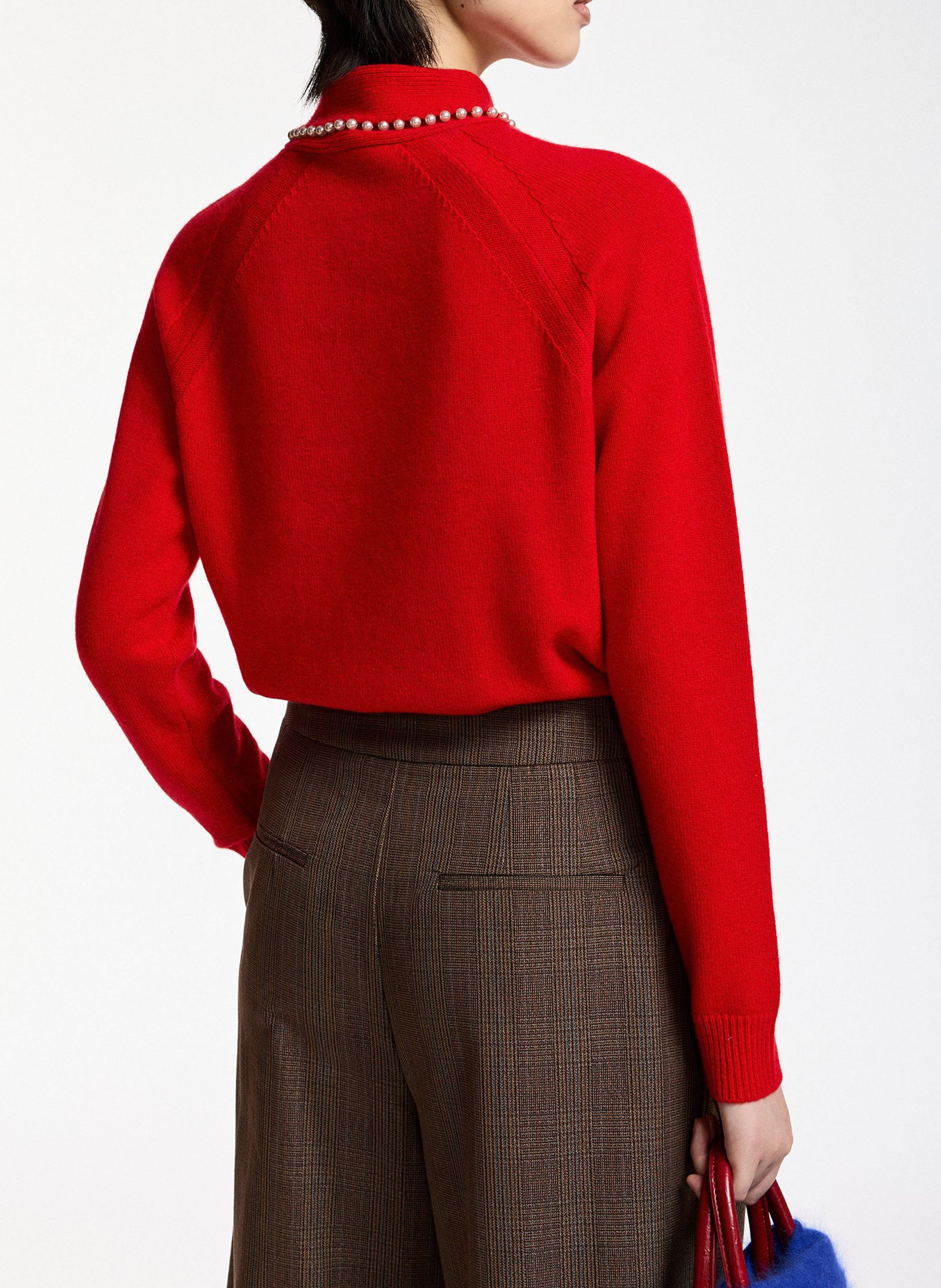 Pull droit col lavallière en laine et cachemire kasa ESSENTIEL ANTWERP Rouge