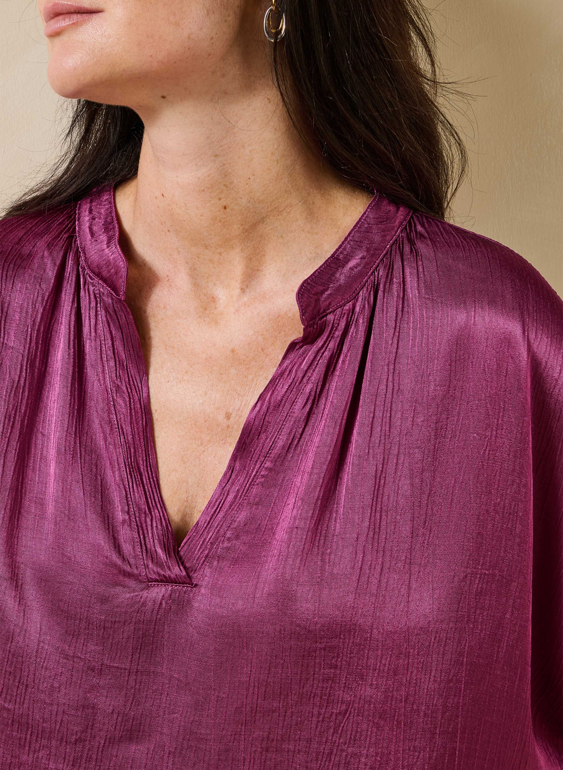 Oversized satijnen top met Tunesische kraag LA FEE MARABOUTEE Paars