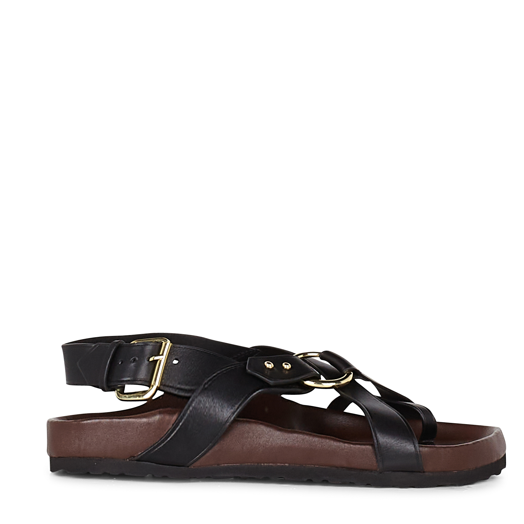 SOEUR Sandales plates en cuir mexico Noir