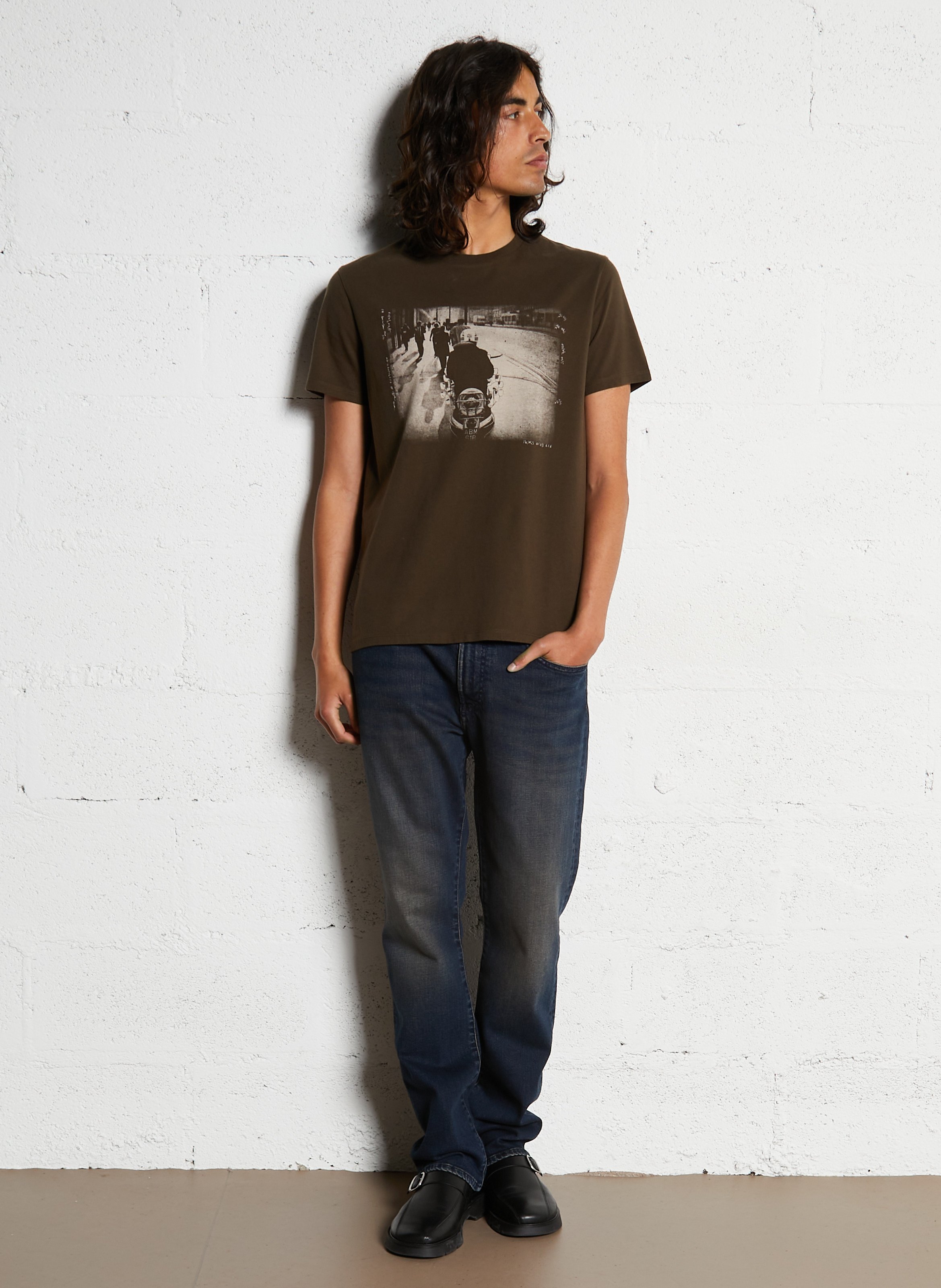 Tee-shirt droit col rond en coton IKKS Kaki