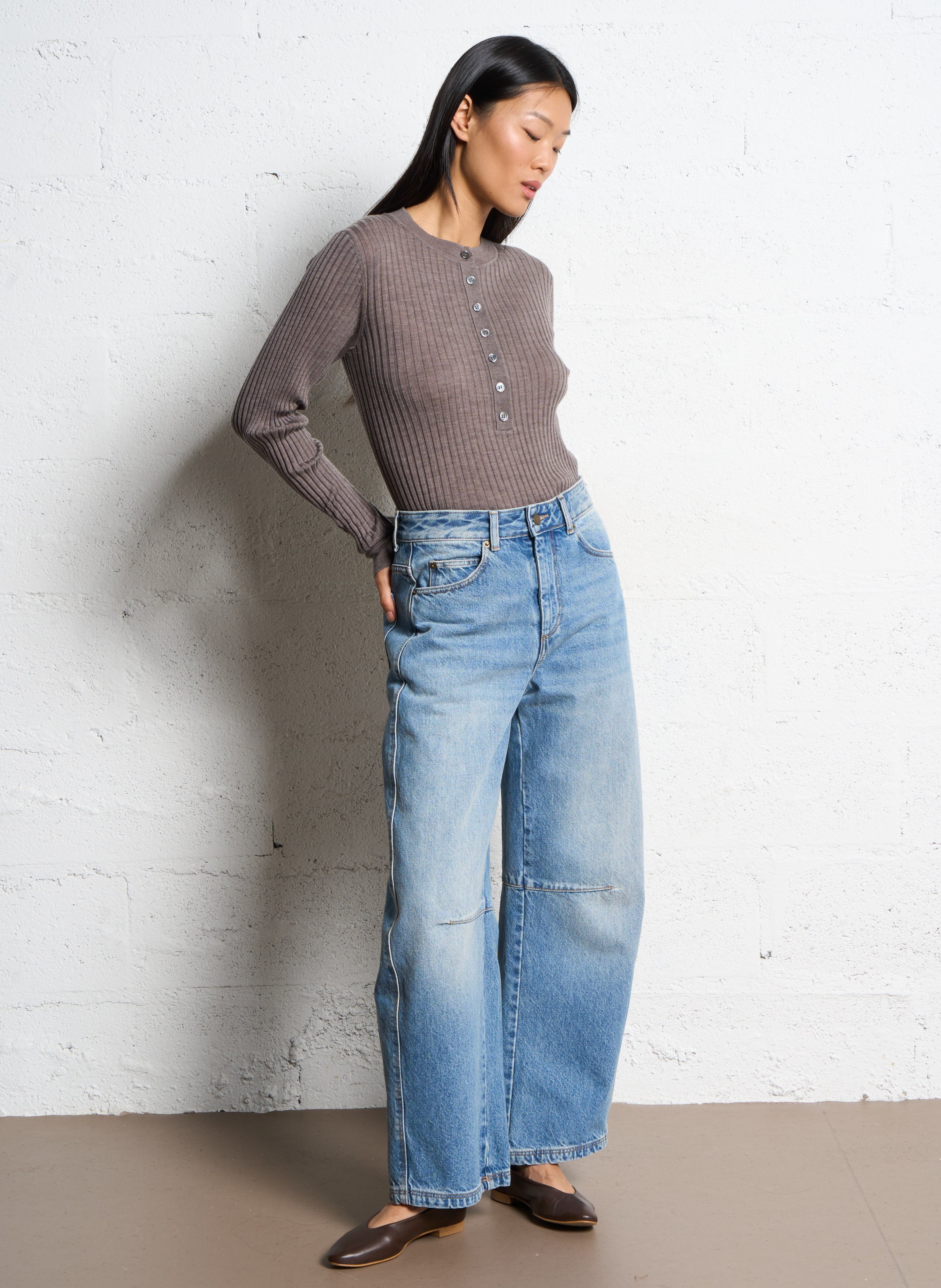 Pull col rond en laine buffalo SOEUR Marron