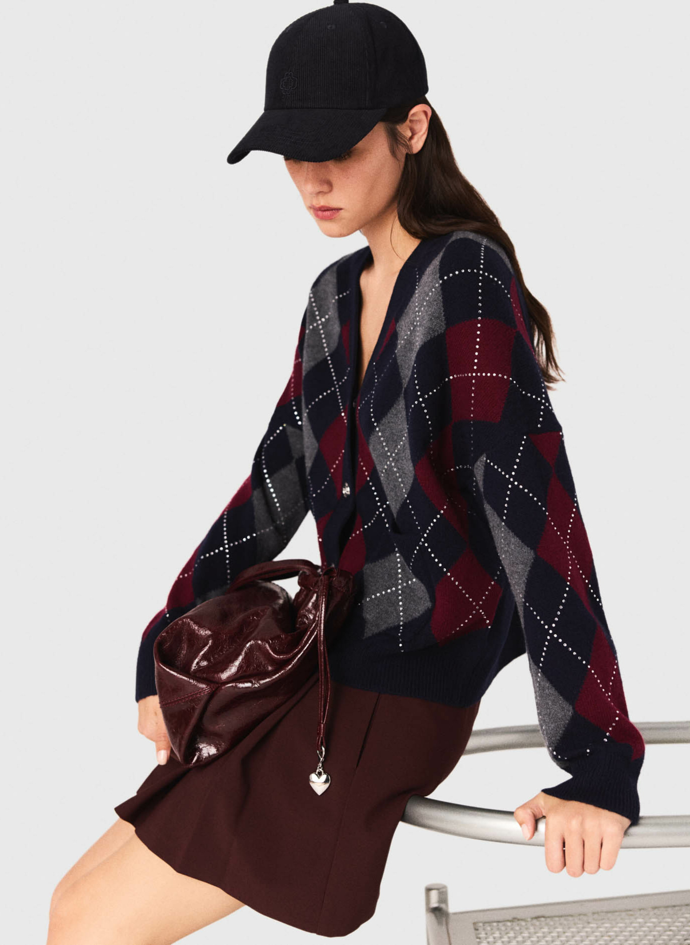 Gilet col v jacquard en laine Bleu