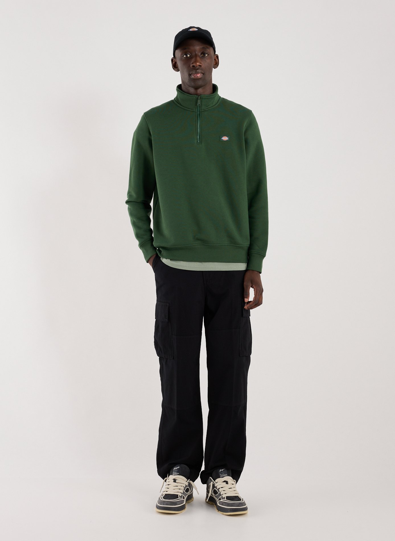 Zip-neck cotton-blend sweatshirt DICKIES Green